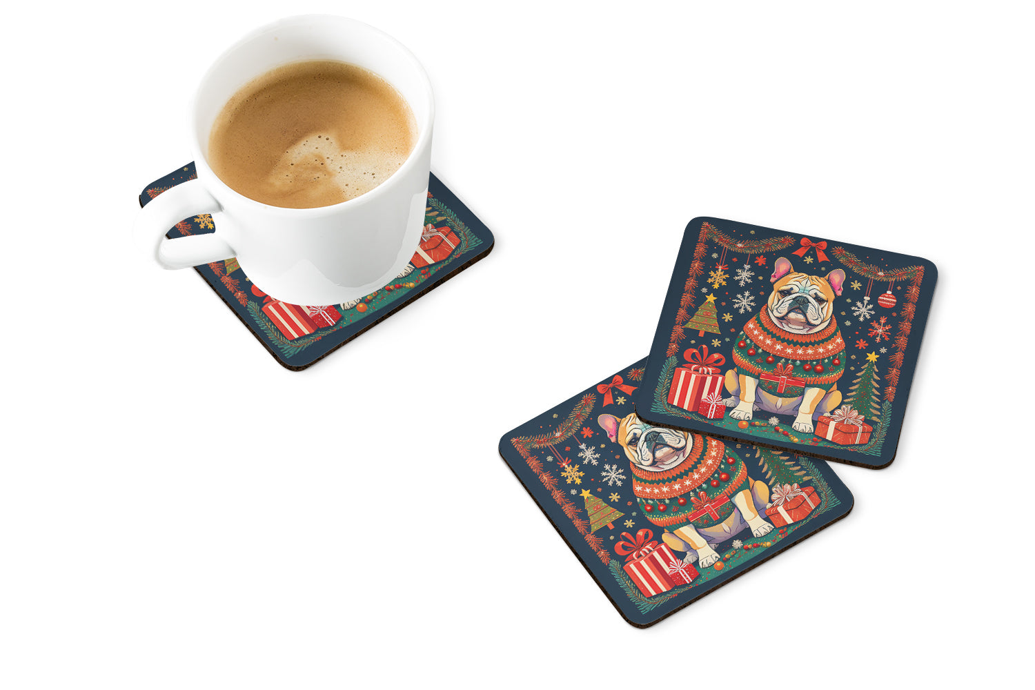 English Bulldog Christmas Foam Coasters