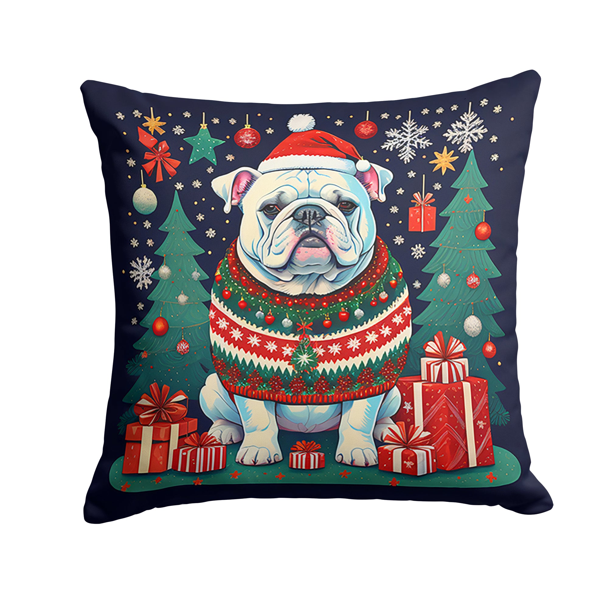 Buy this White English Bulldog Christmas Fabric Decorative Pillow