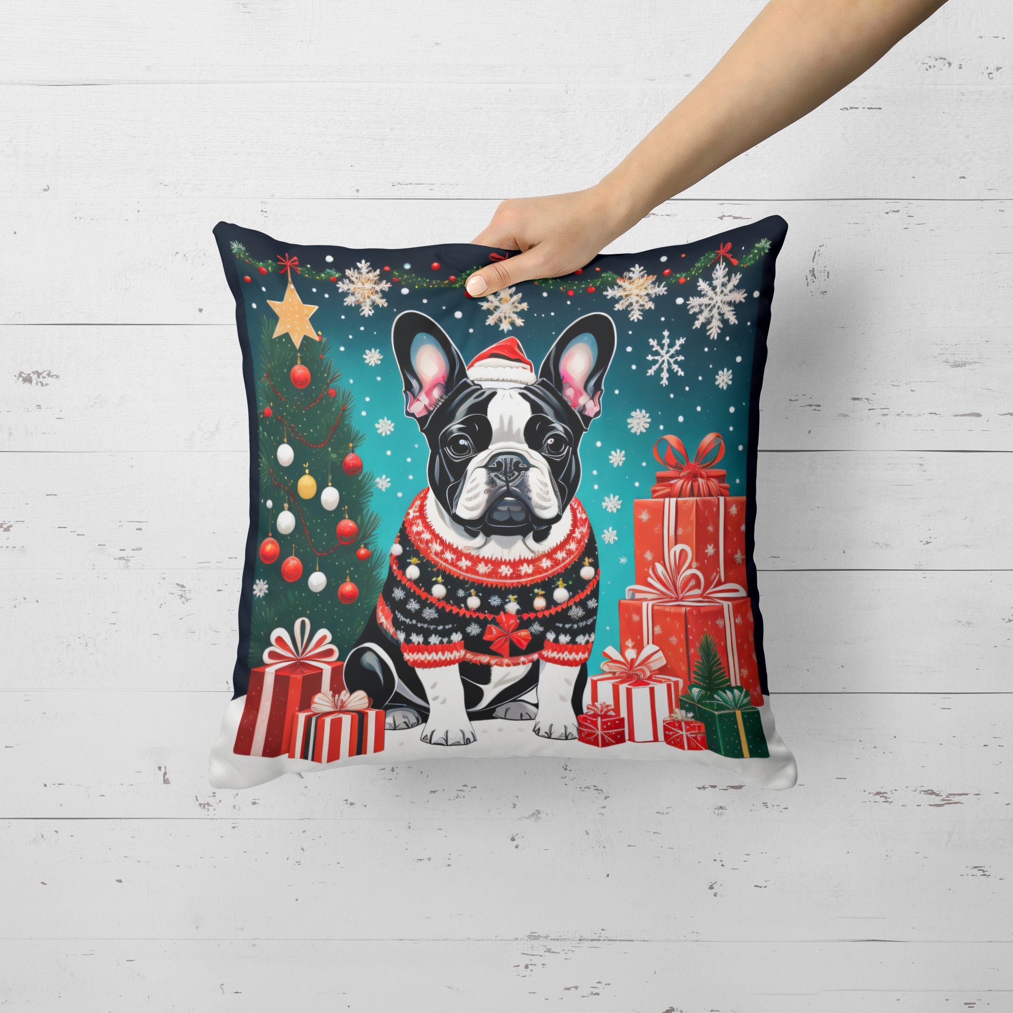 French Bulldog Christmas Fabric Decorative Pillow