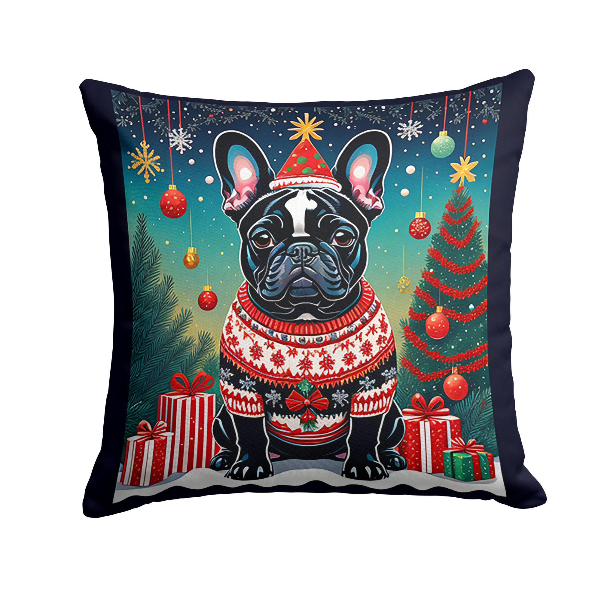 Buy this Black French Bulldog Christmas Fabric Decorative Pillow