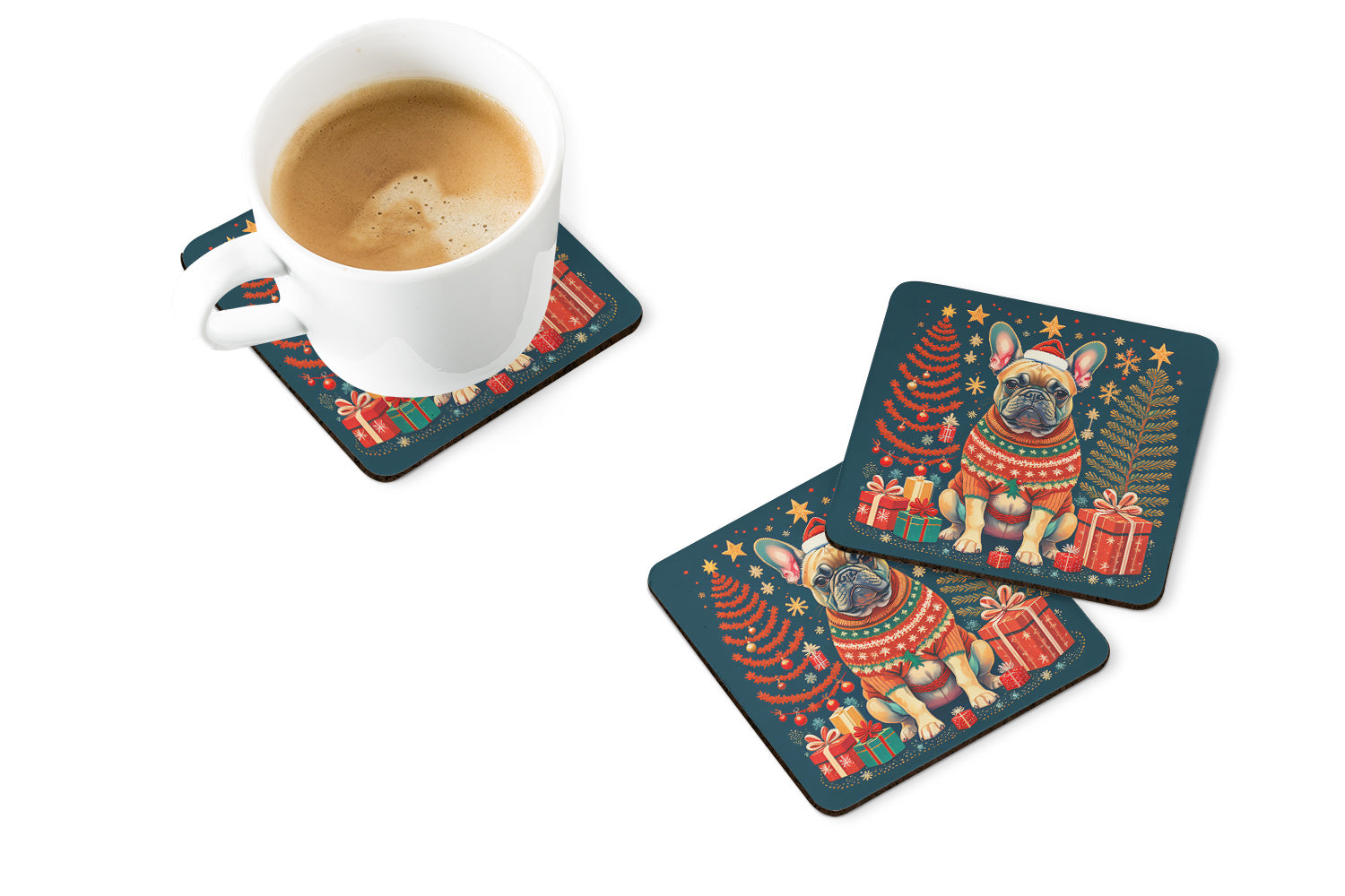 Buy this Fawn French Bulldog Christmas Foam Coasters