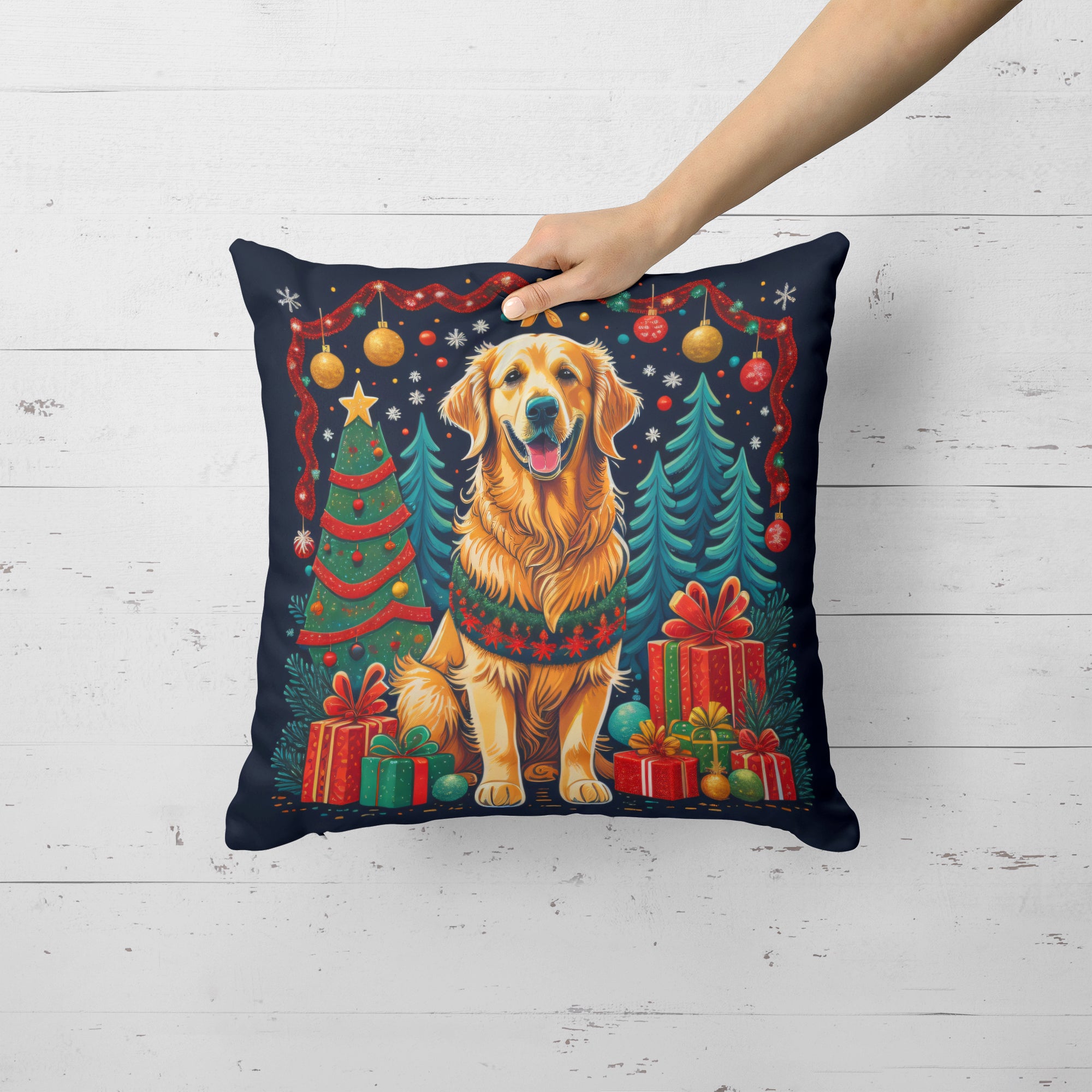 Golden Retriever Christmas Fabric Decorative Pillow  the-store.com.