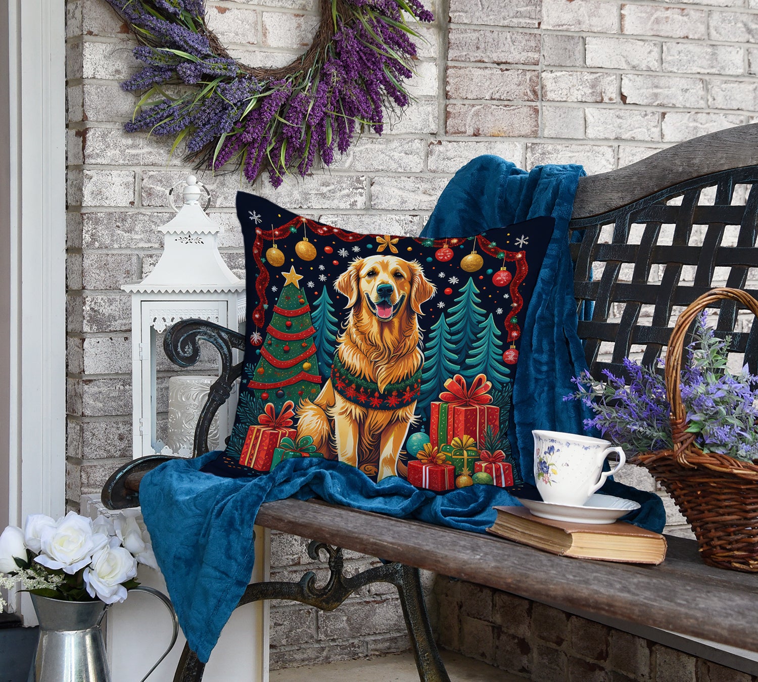 Golden Retriever Christmas Fabric Decorative Pillow