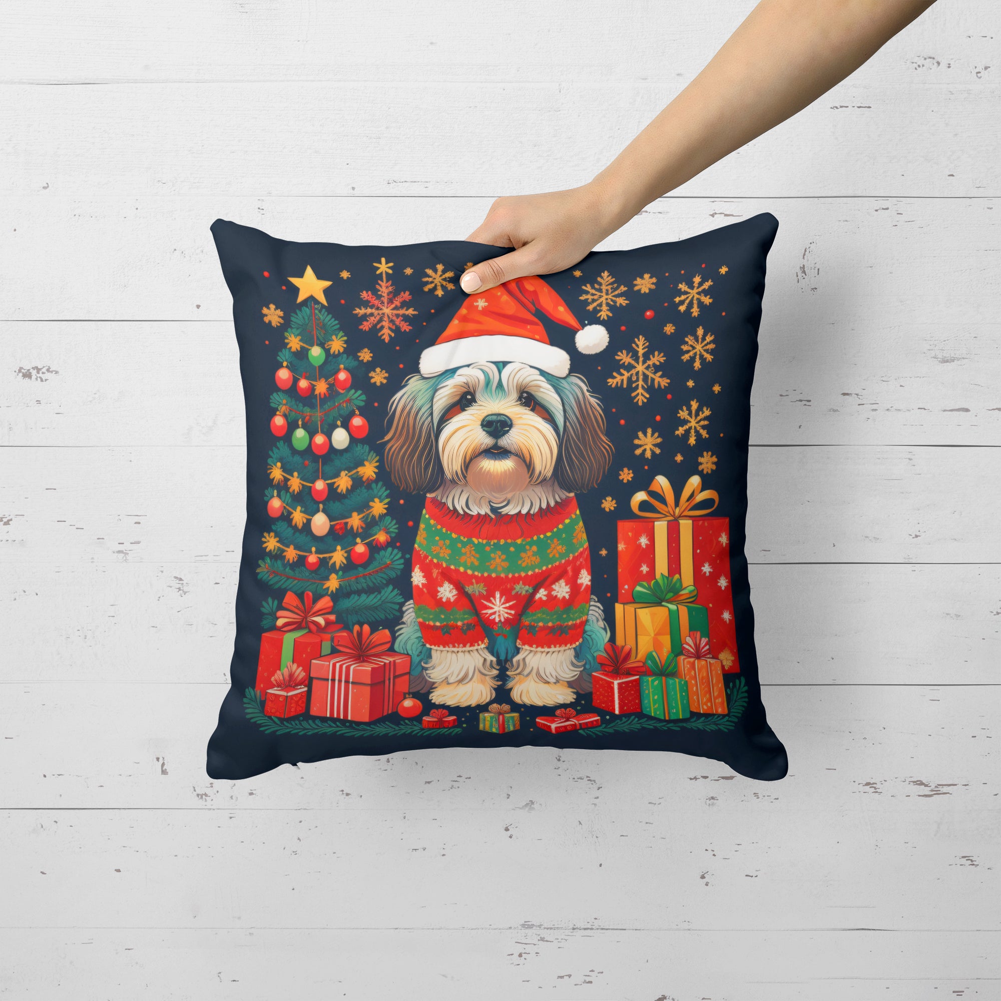 Havanese Christmas Fabric Decorative Pillow