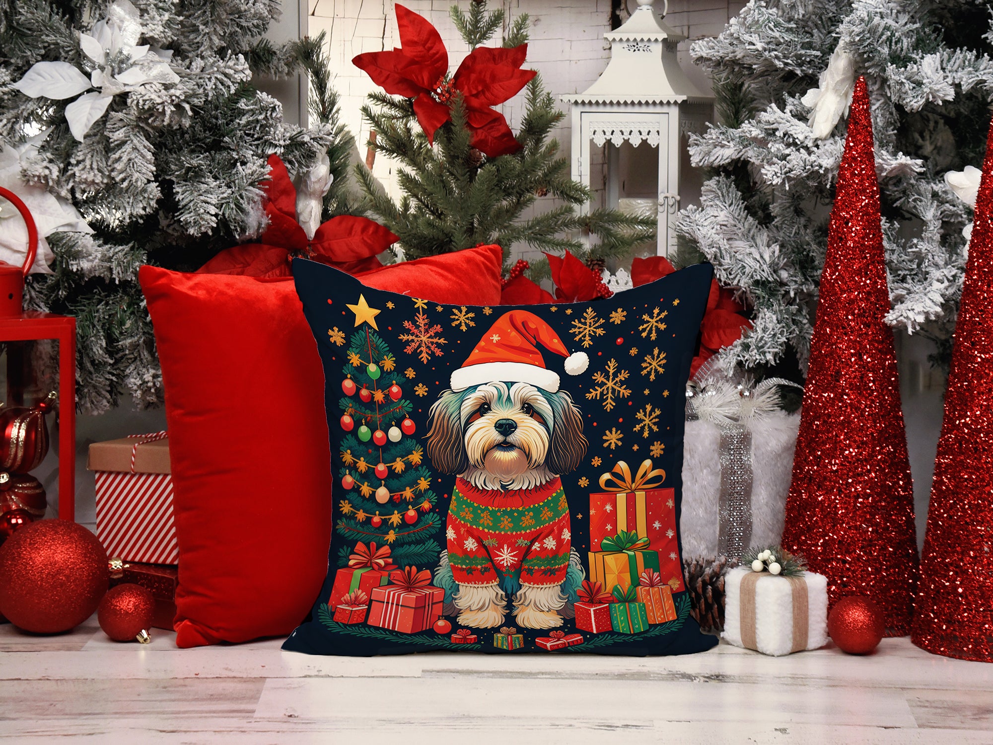 Havanese Christmas Fabric Decorative Pillow