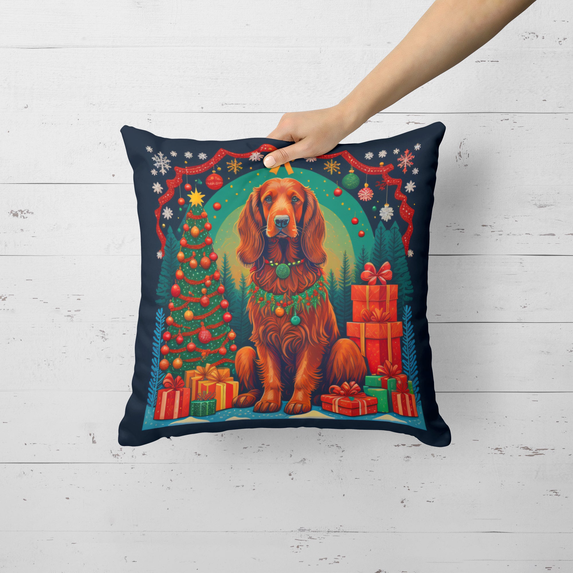 Irish Setter Christmas Fabric Decorative Pillow