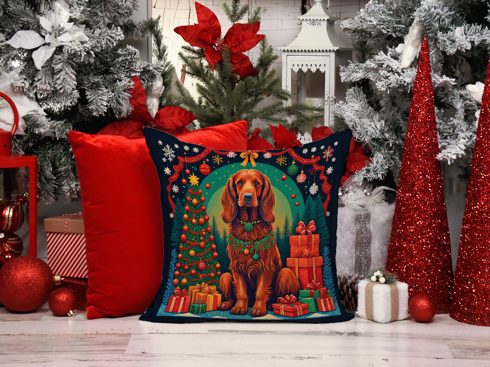 Irish Setter Christmas Fabric Decorative Pillow