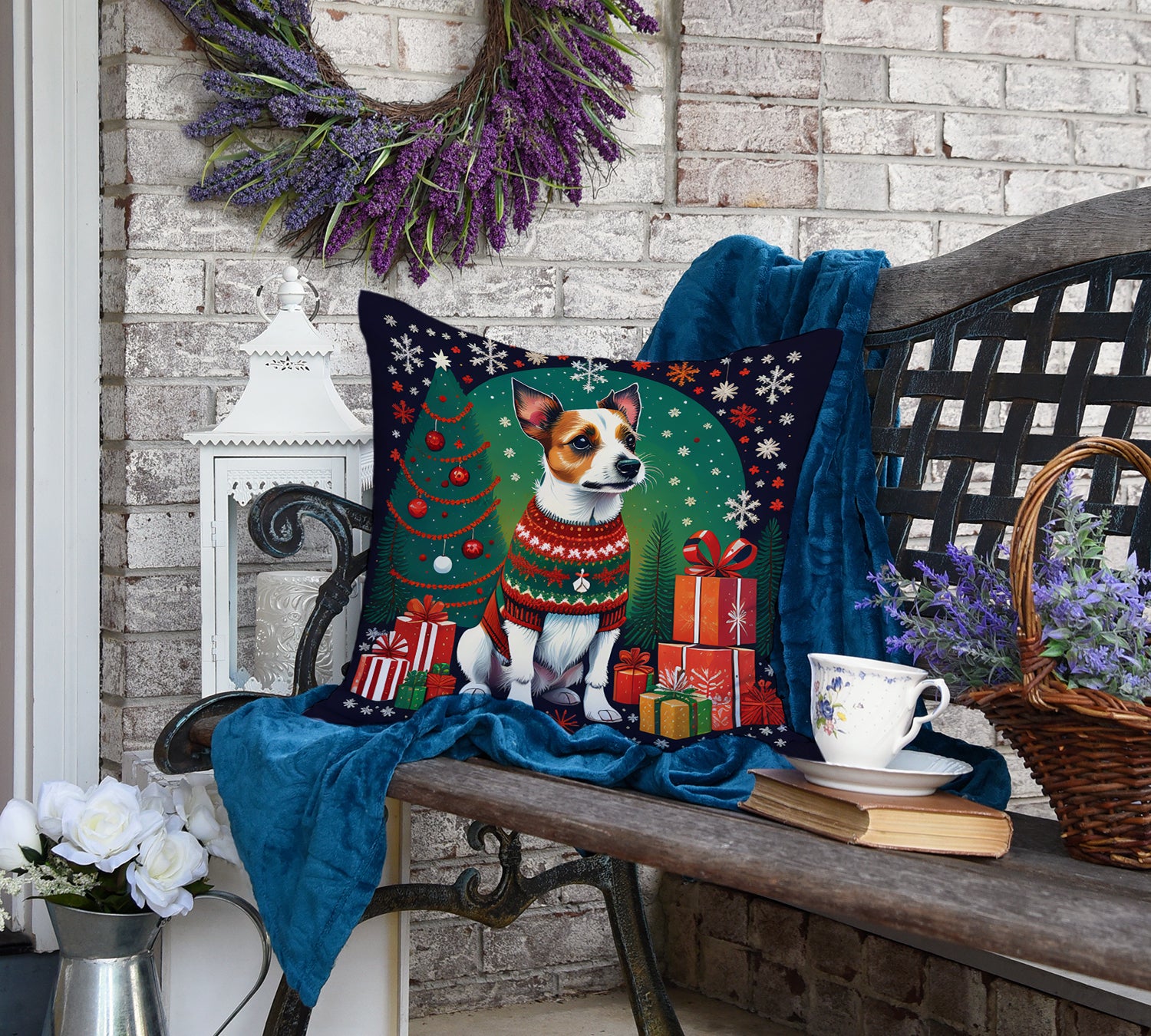 Jack Russell Terrier Christmas Fabric Decorative Pillow  the-store.com.