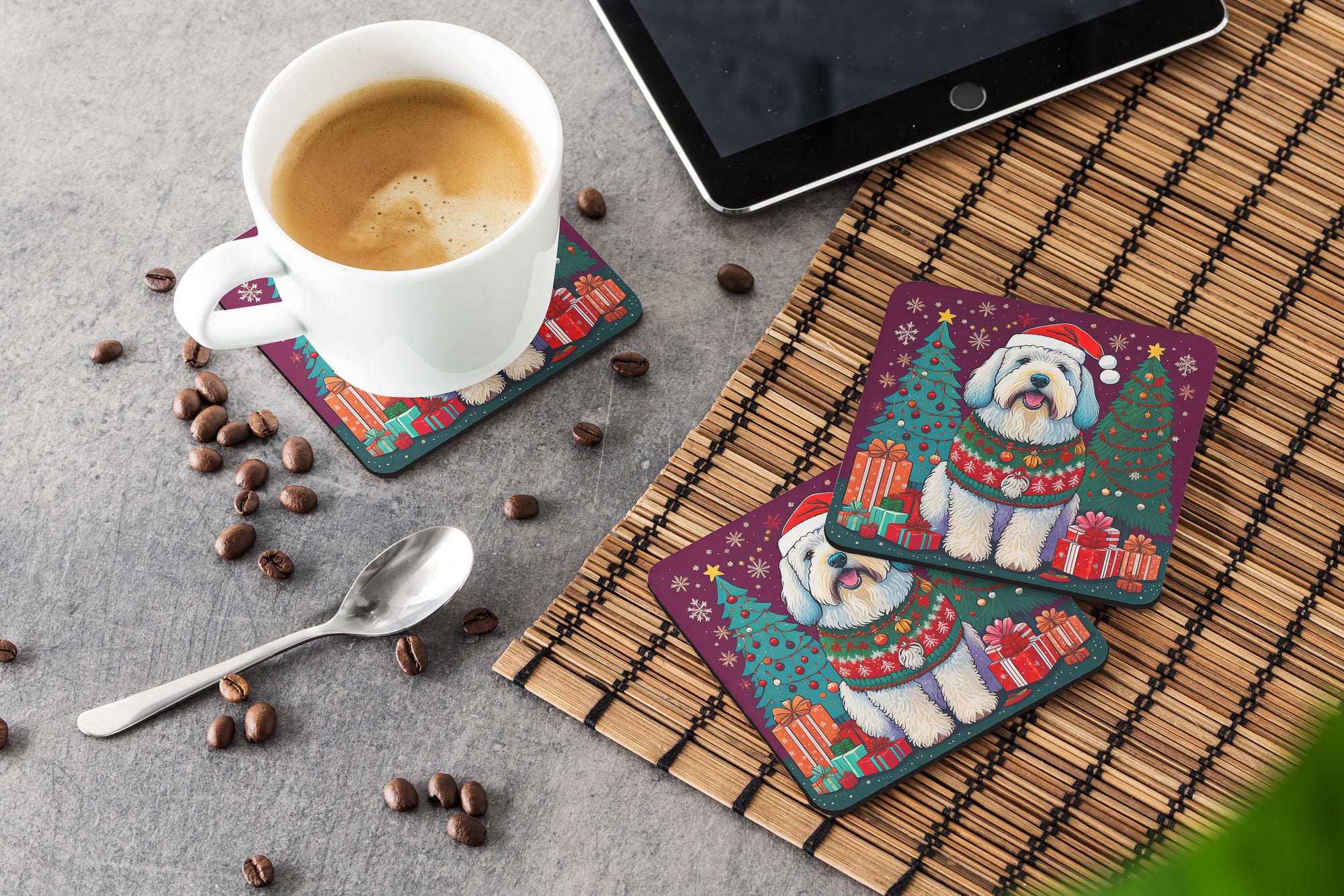 Old English Sheepdog Christmas Foam Coasters