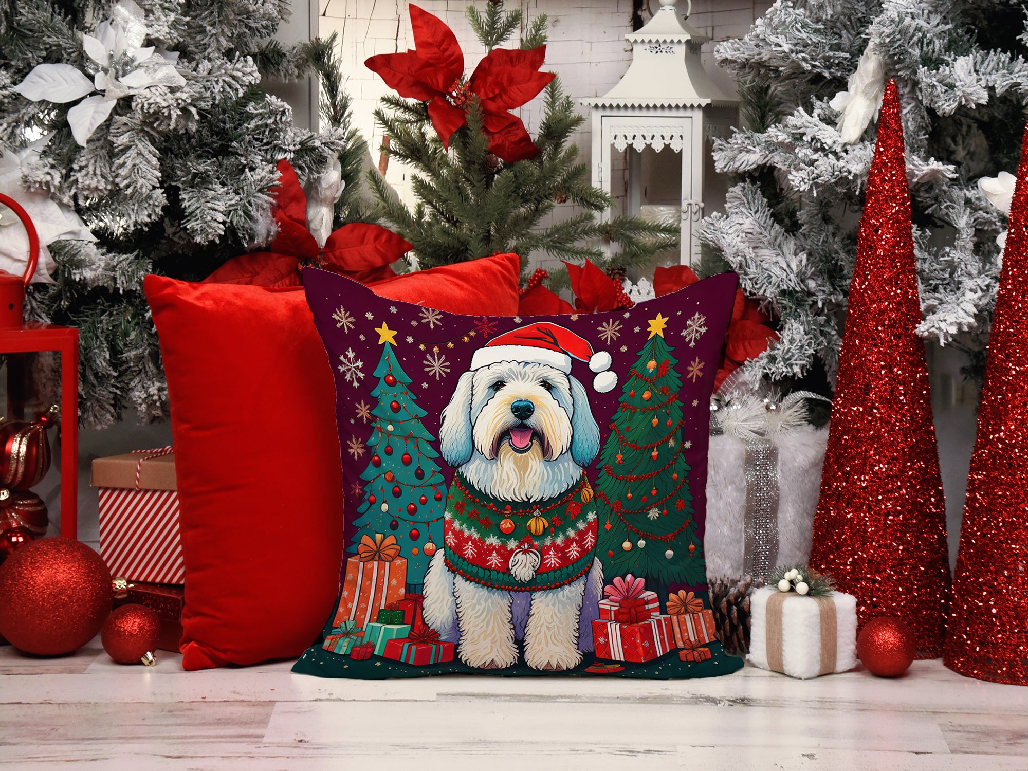 Buy this Old English Sheepdog Christmas Fabric Decorative Pillow