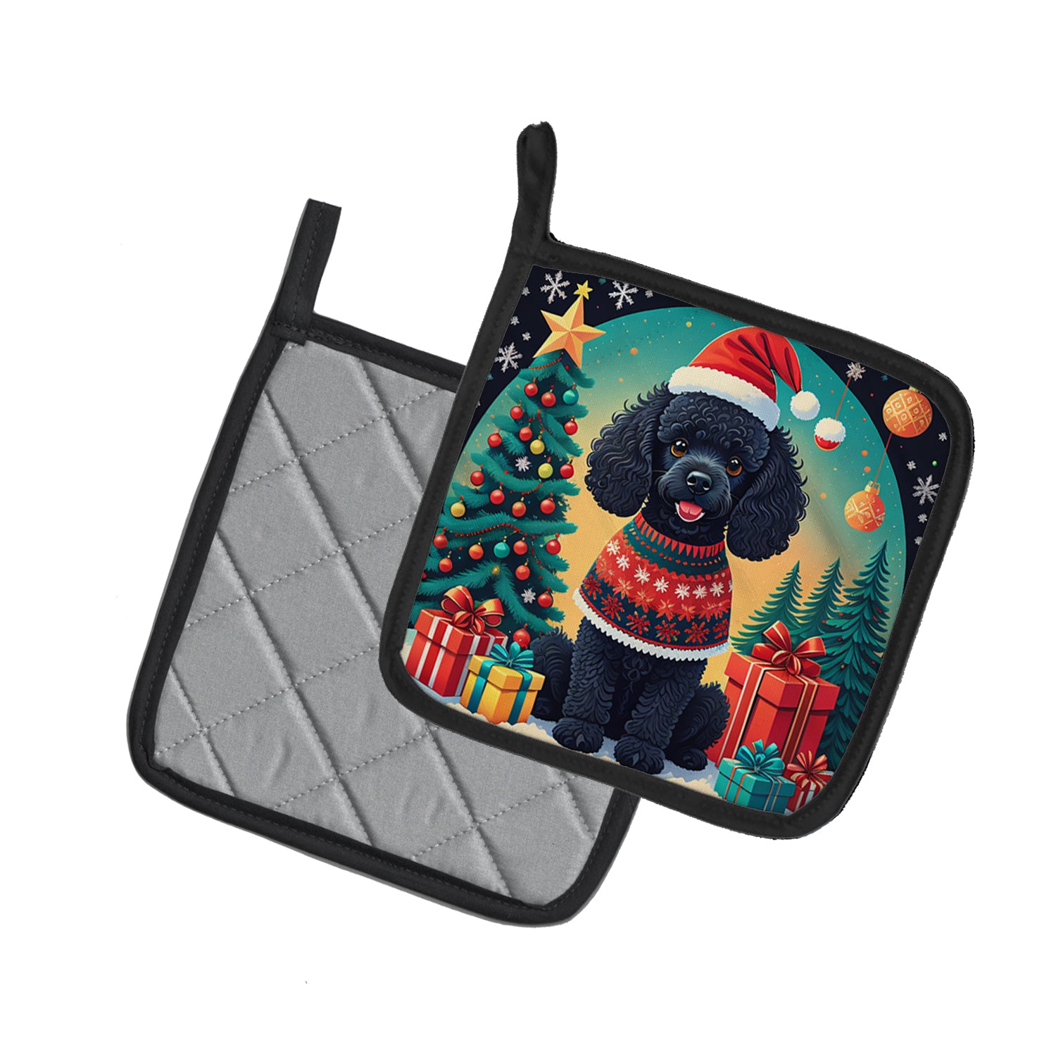 Buy this Black Toy Poodle Christmas Pair of Pot Holders