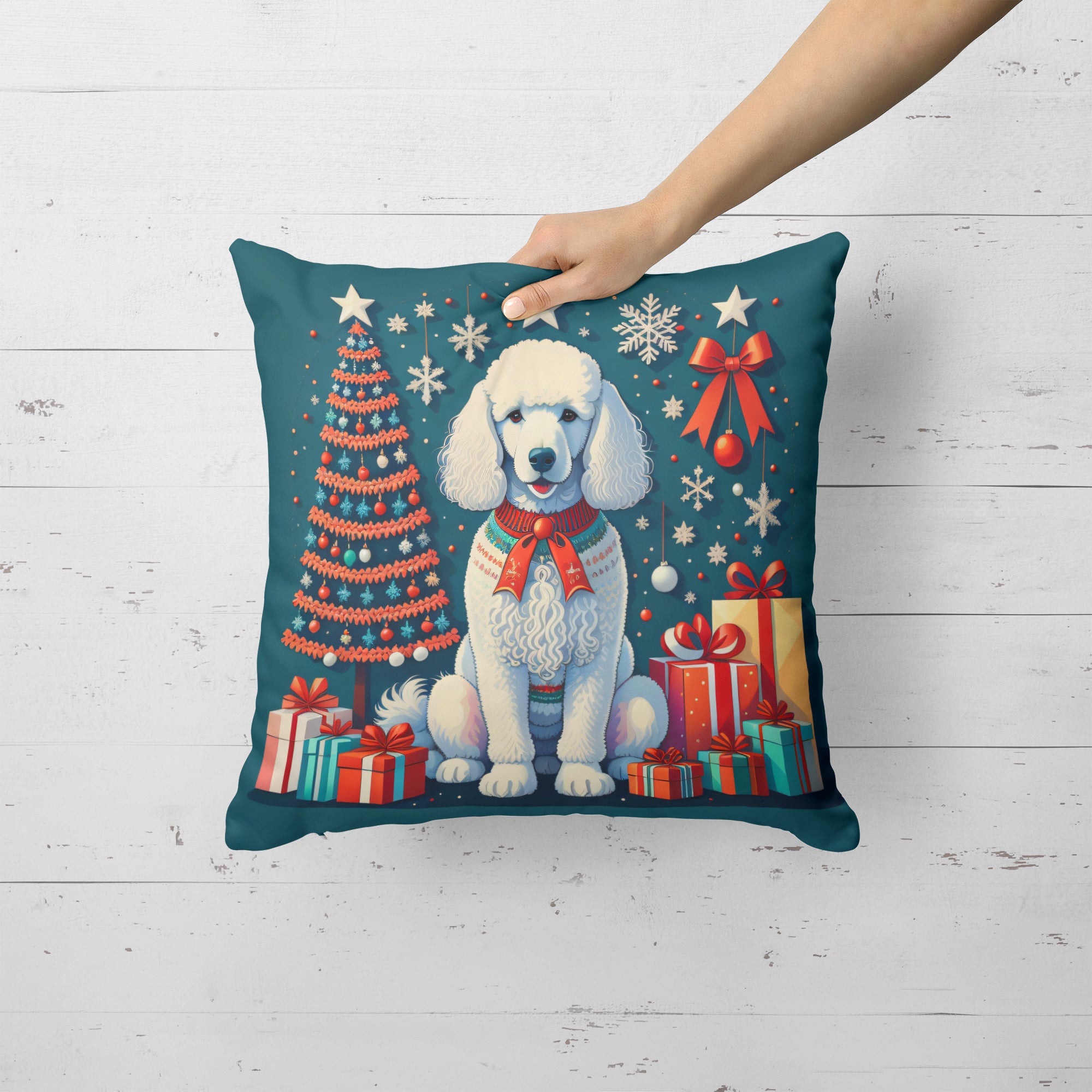 White Poodle Christmas Fabric Decorative Pillow  the-store.com.