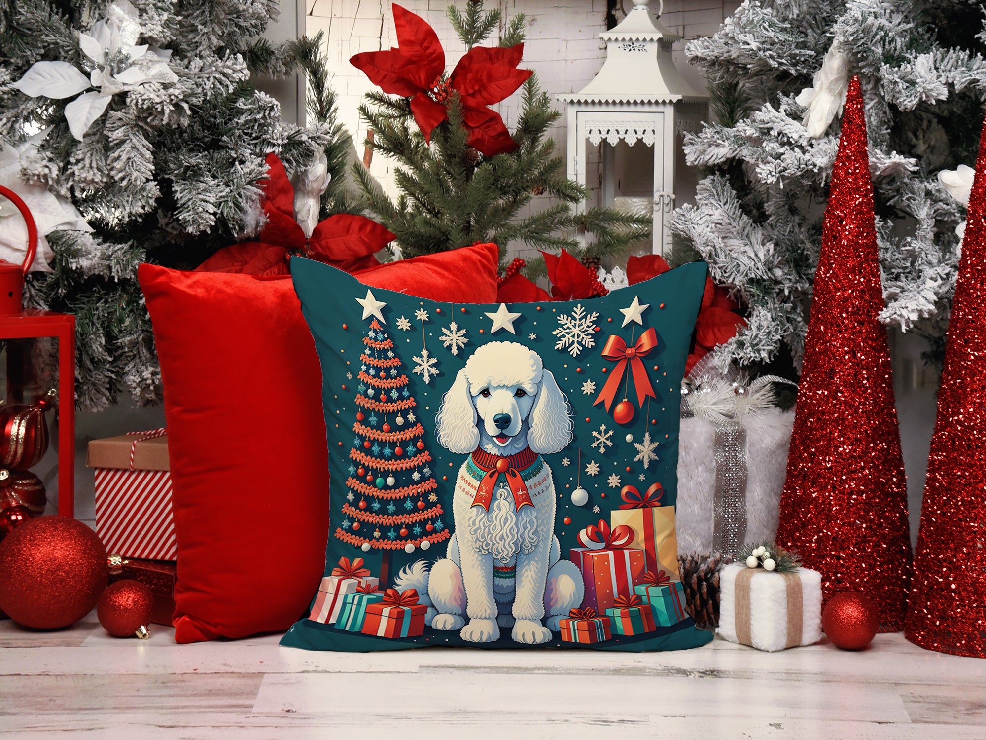 White Poodle Christmas Fabric Decorative Pillow  the-store.com.