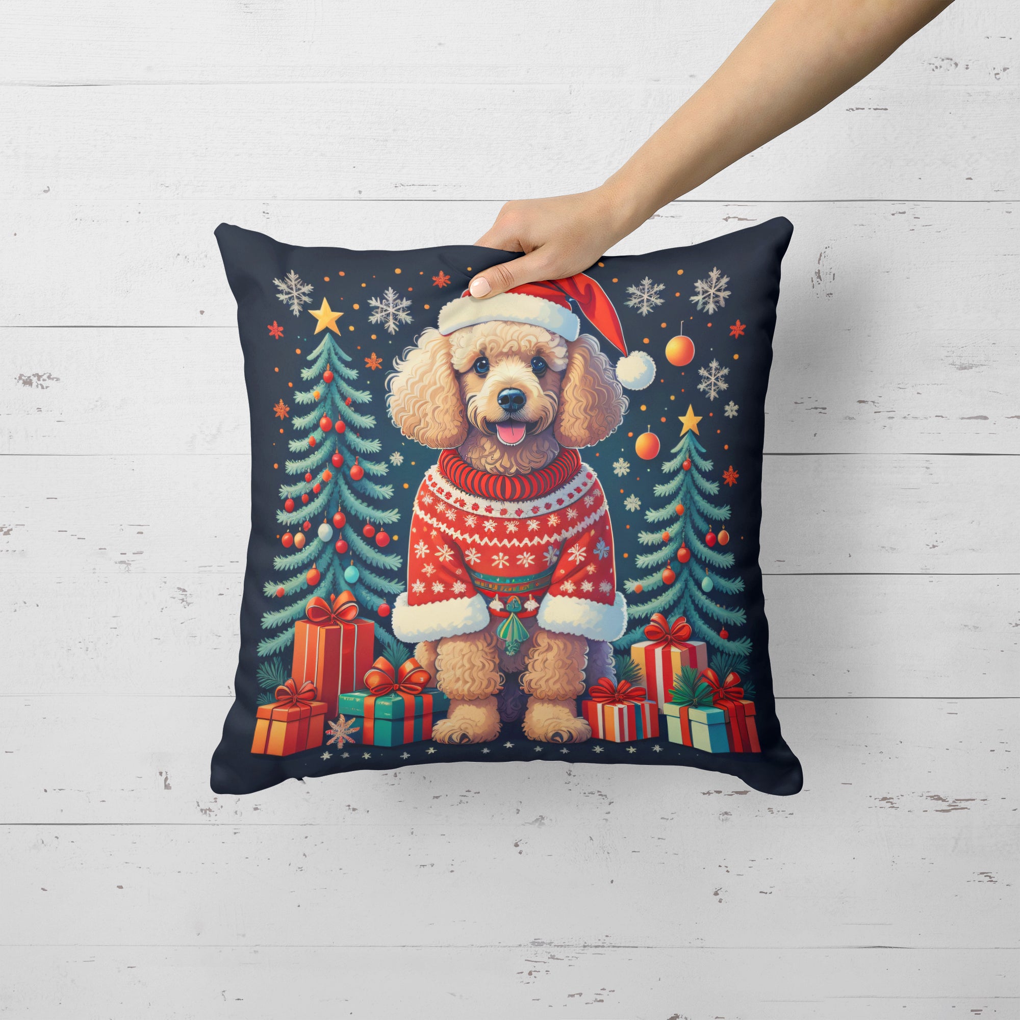 Apricot Toy Poodle Christmas Fabric Decorative Pillow  the-store.com.
