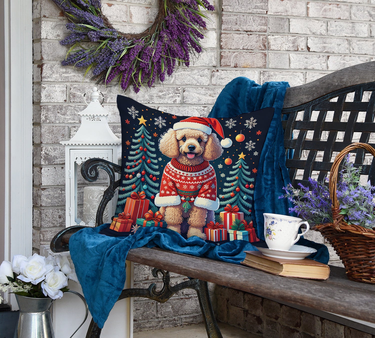 Apricot Toy Poodle Christmas Fabric Decorative Pillow  the-store.com.