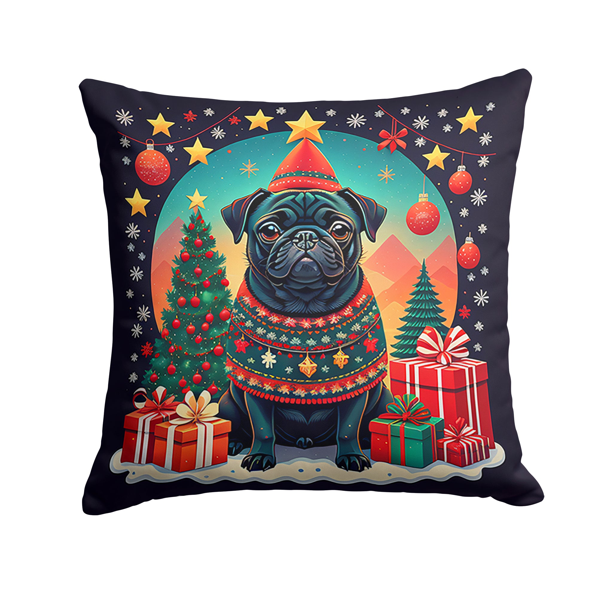 Buy this Black Pug Christmas Fabric Decorative Pillow