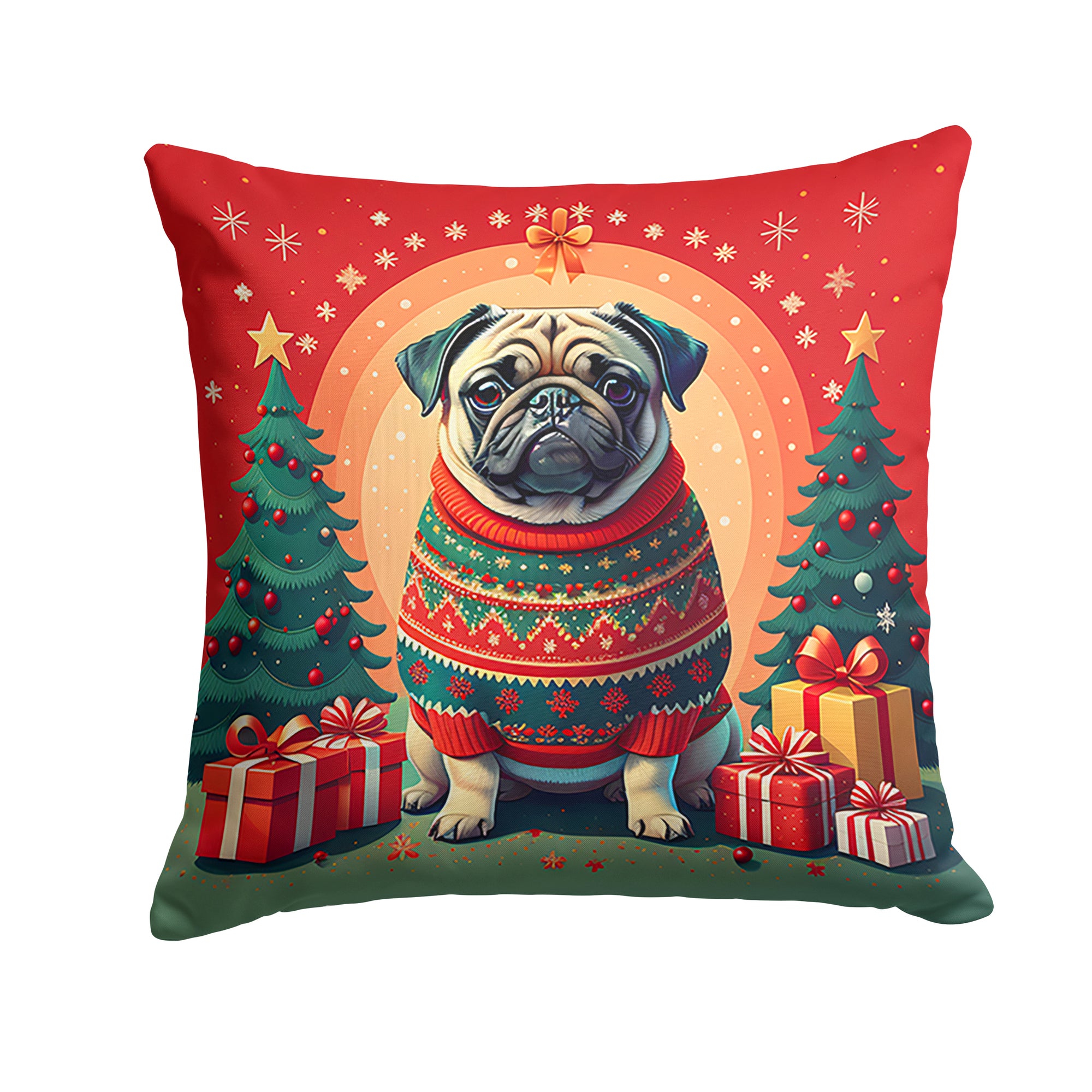 Buy this Fawn Pug Christmas Fabric Decorative Pillow