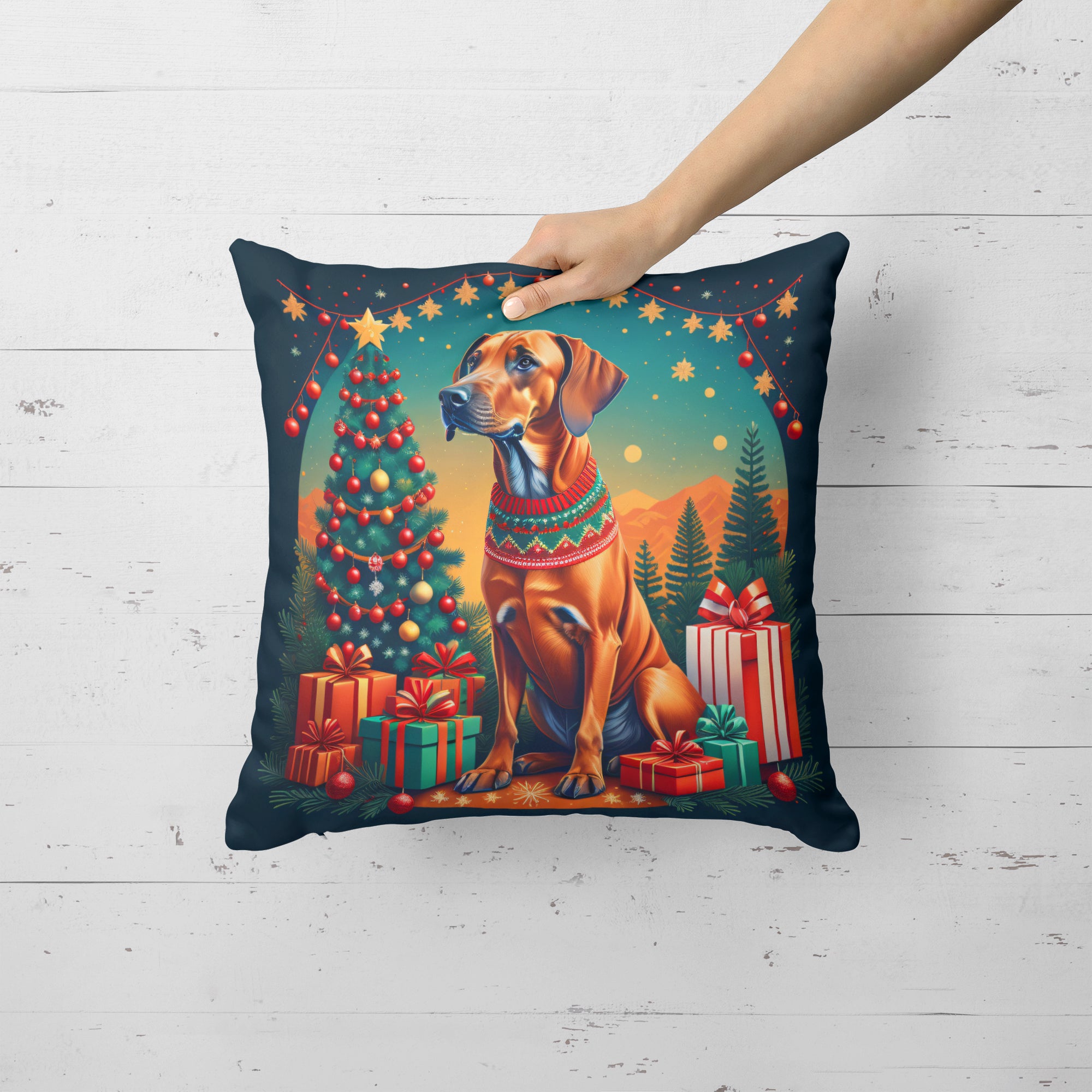 Rhodesian Ridgeback Christmas Fabric Decorative Pillow