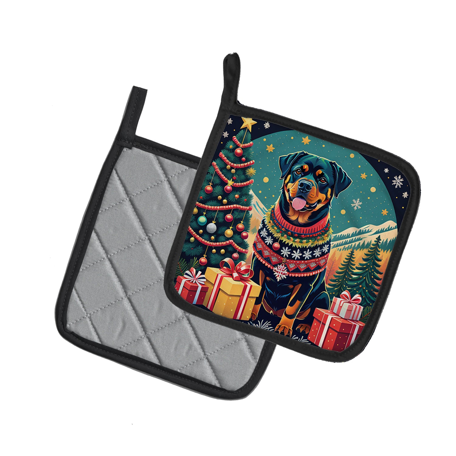 Rottweiler Christmas Pair of Pot Holders