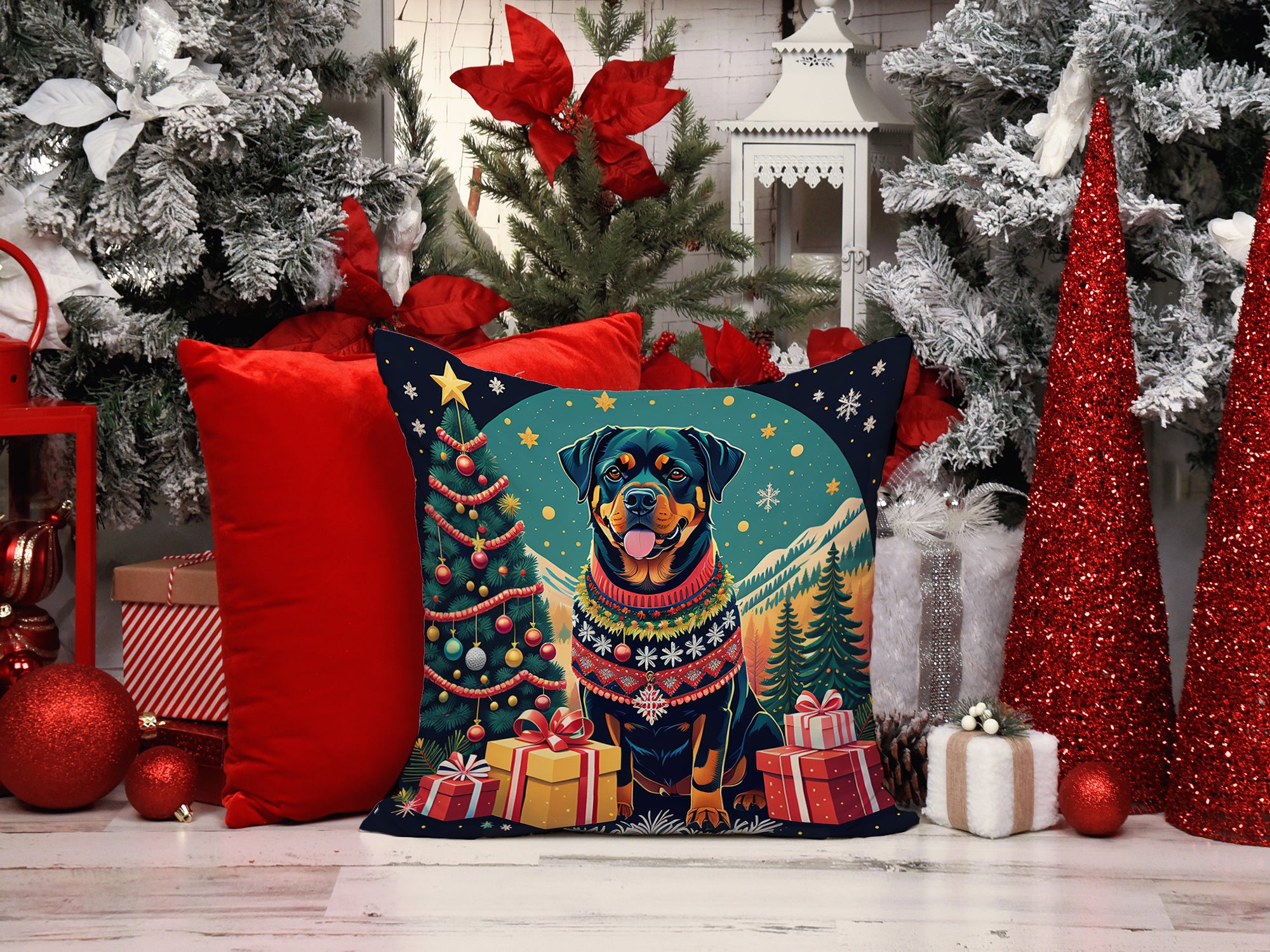 Rottweiler Christmas Fabric Decorative Pillow  the-store.com.