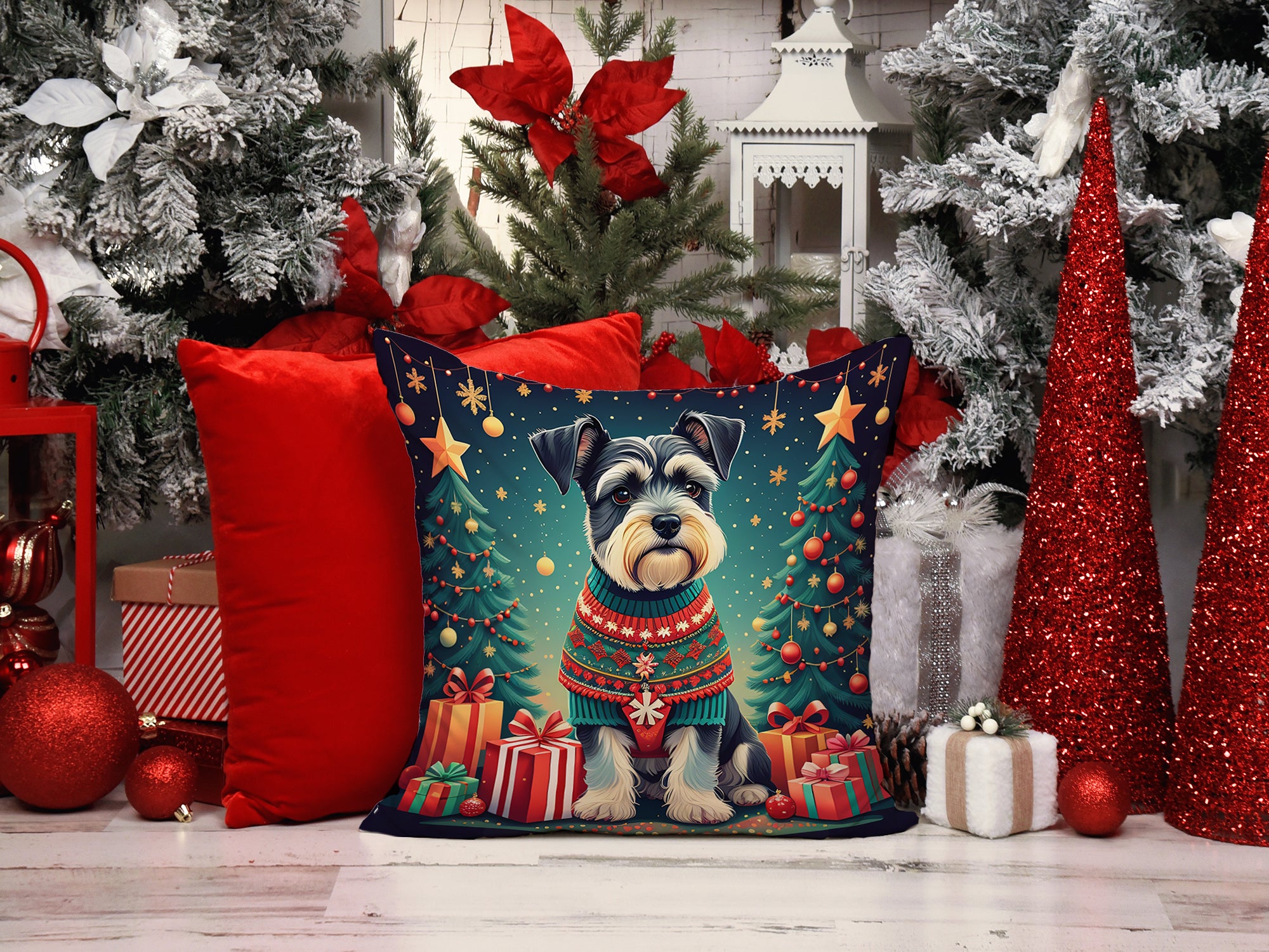 Schnauzer Christmas Fabric Decorative Pillow