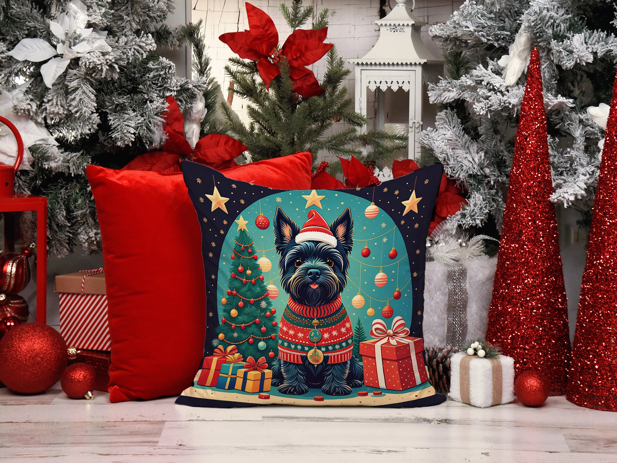 Scottish Terrier Christmas Fabric Decorative Pillow  the-store.com.