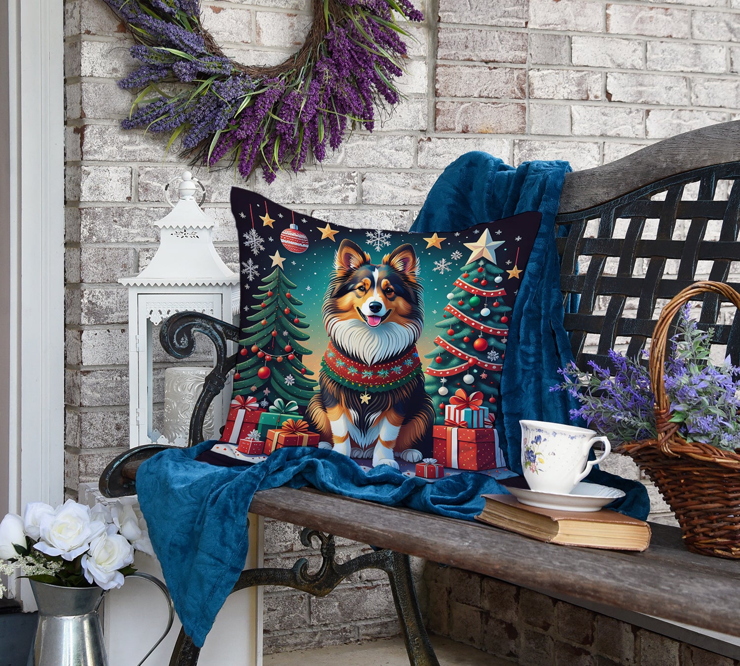 Sheltie Christmas Fabric Decorative Pillow