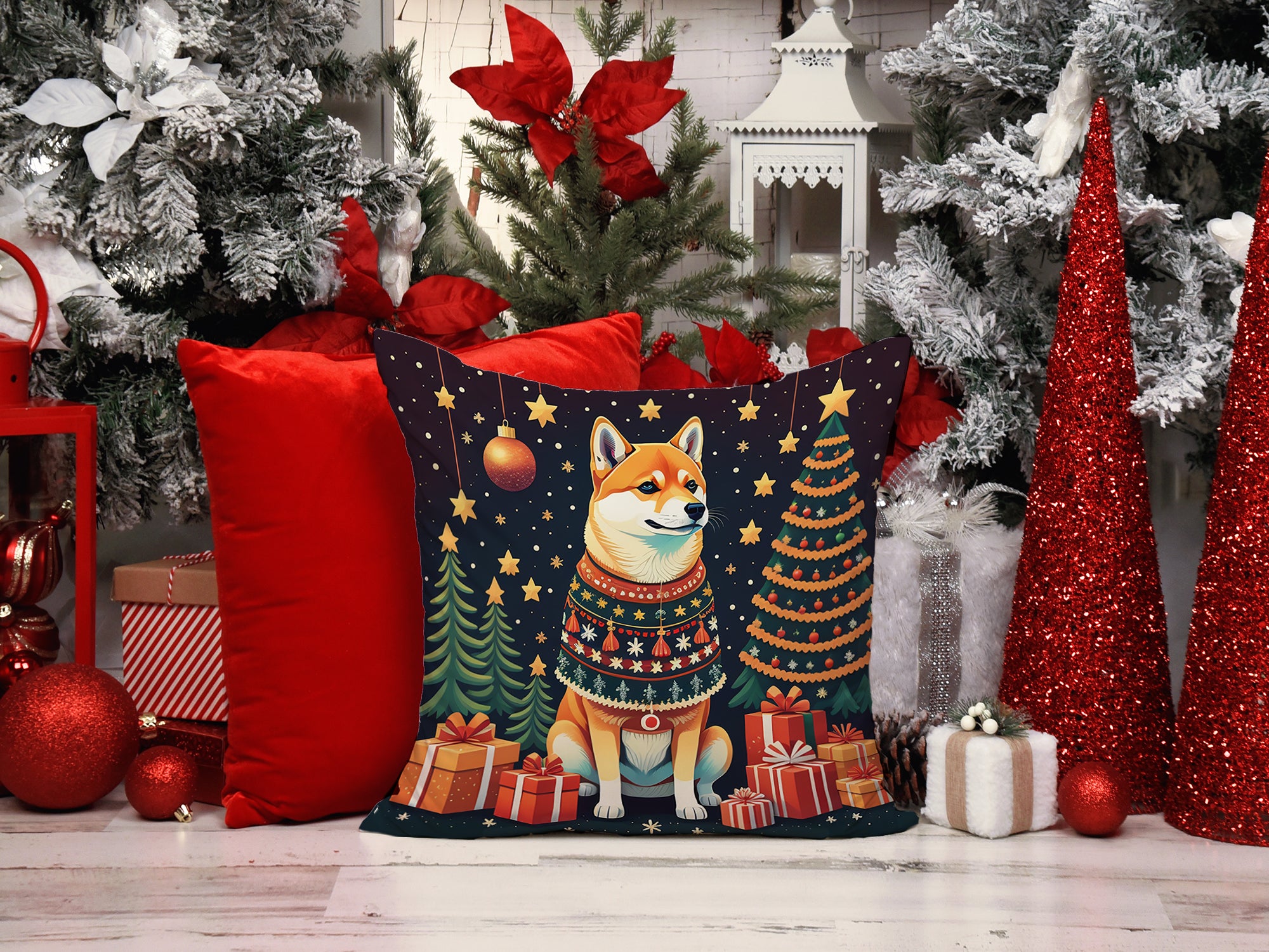 Shiba Inu Christmas Fabric Decorative Pillow  the-store.com.