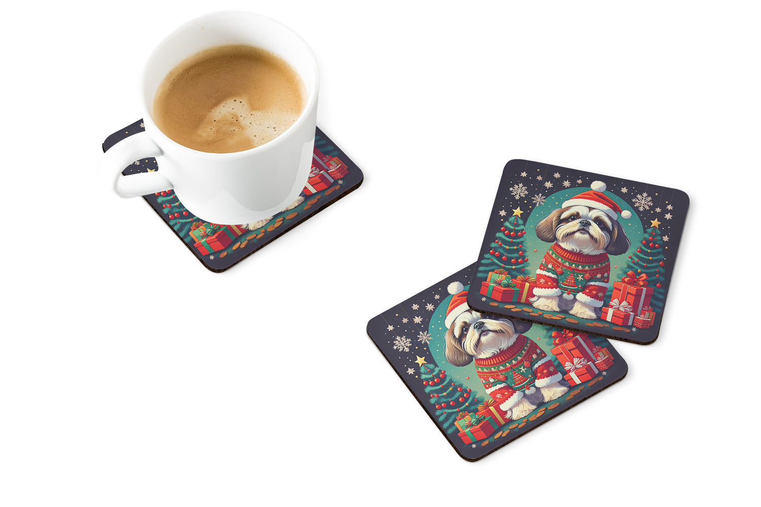 Shih Tzu Christmas Foam Coasters