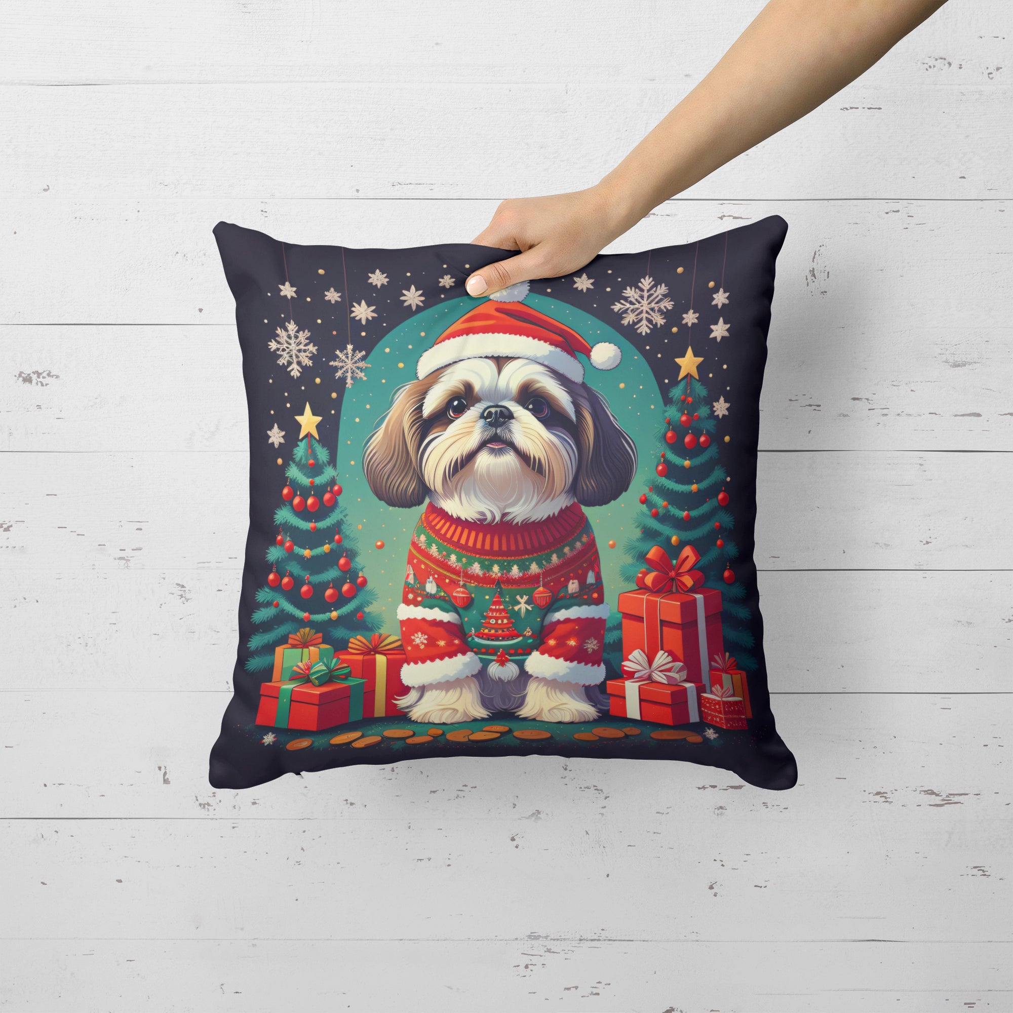 Buy this Shih Tzu Christmas Fabric Decorative Pillow