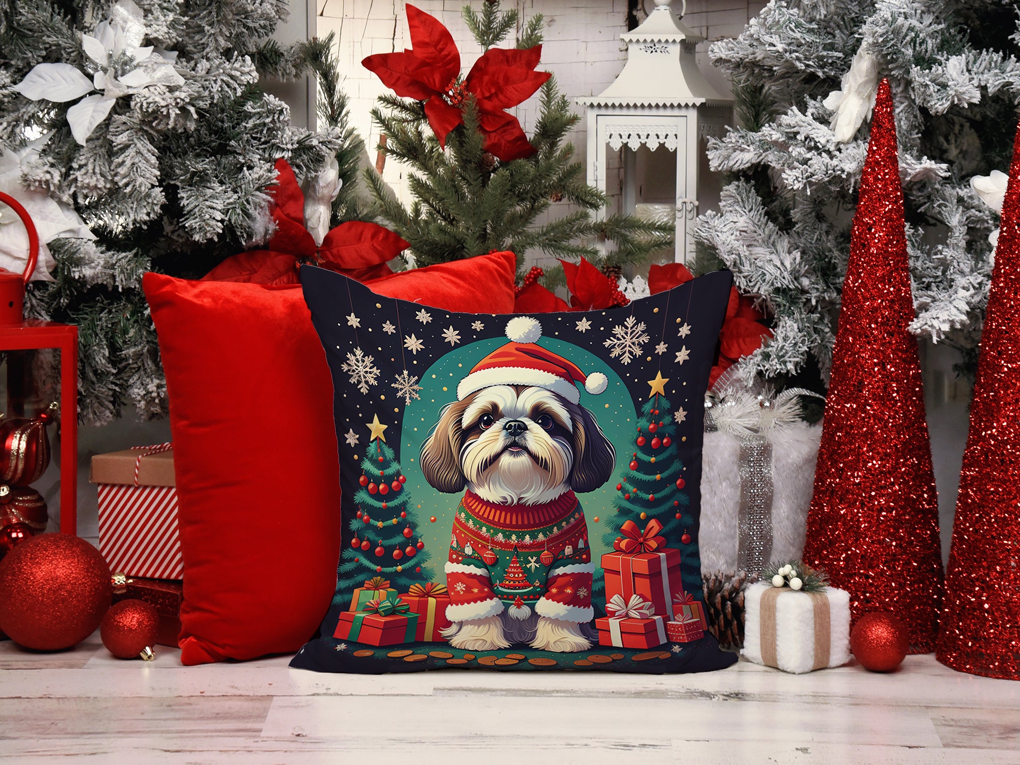 Shih Tzu Christmas Fabric Decorative Pillow  the-store.com.