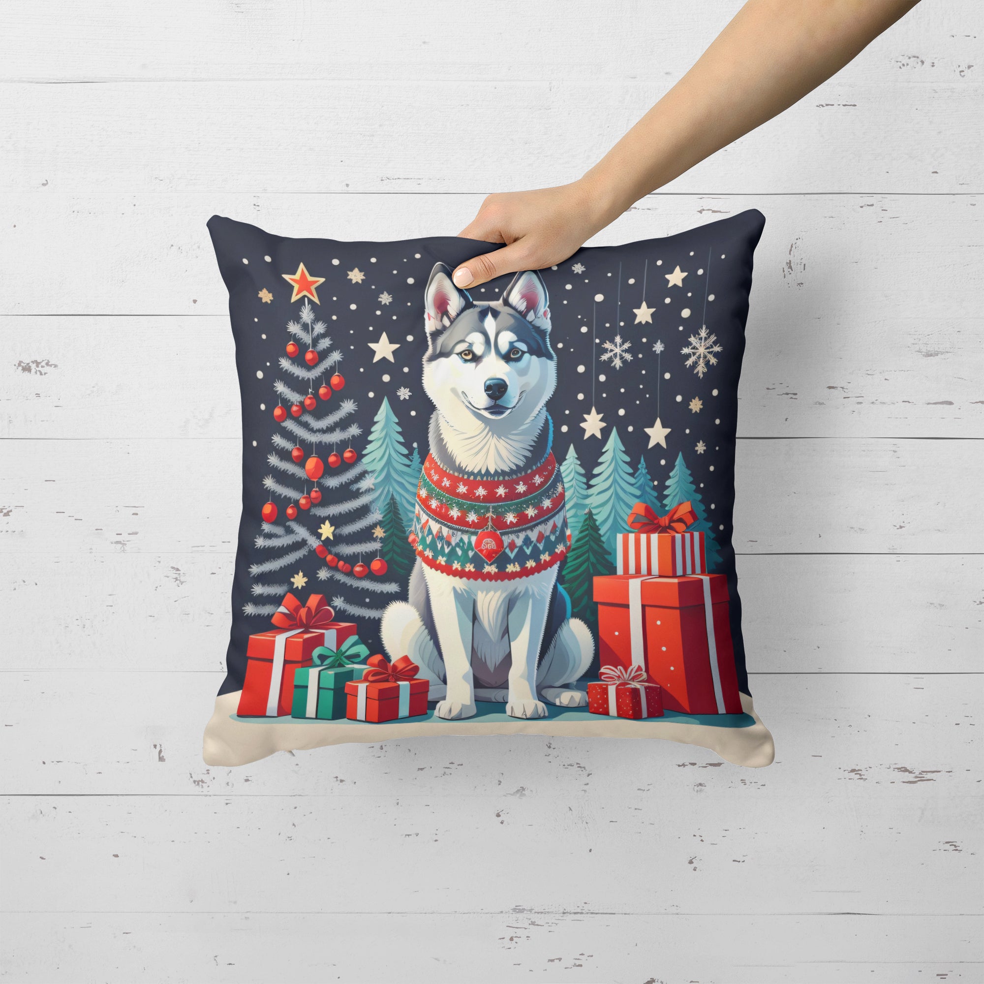 Buy this Siberian Husky Christmas Fabric Decorative Pillow