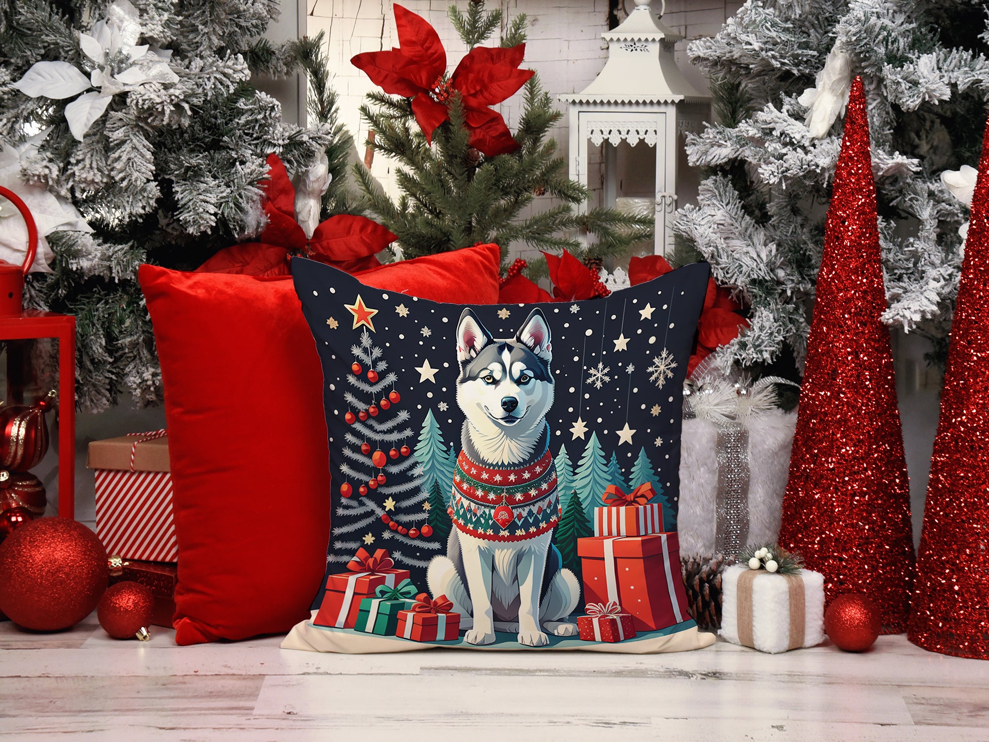 Buy this Siberian Husky Christmas Fabric Decorative Pillow