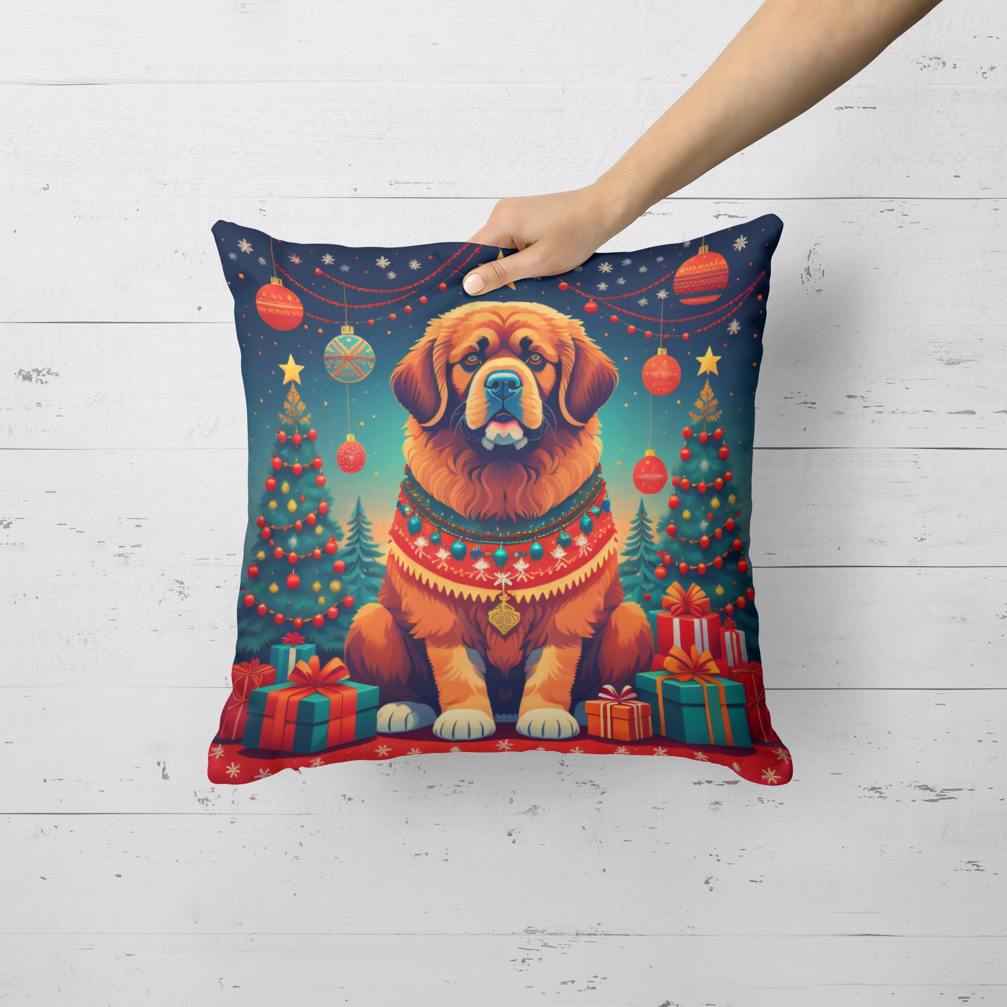 Buy this Tibetan Mastiff Christmas Fabric Decorative Pillow