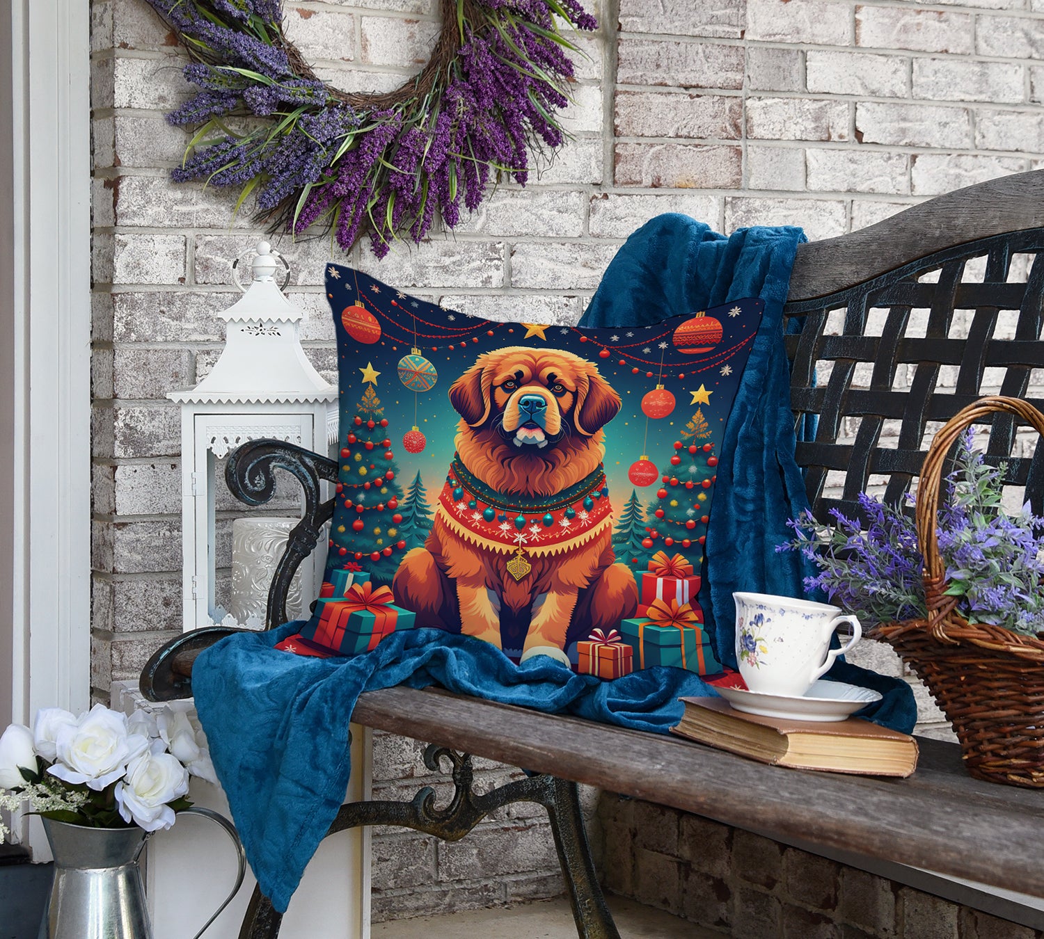 Tibetan Mastiff Christmas Fabric Decorative Pillow  the-store.com.