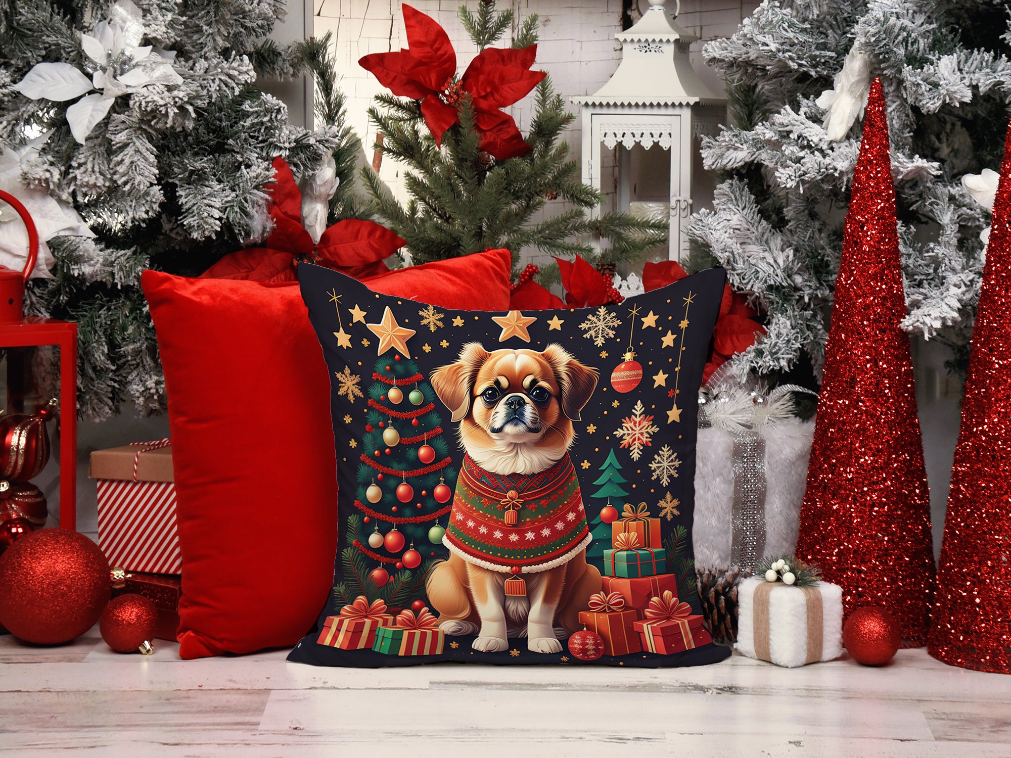 Tibetan Spaniel Christmas Fabric Decorative Pillow  the-store.com.