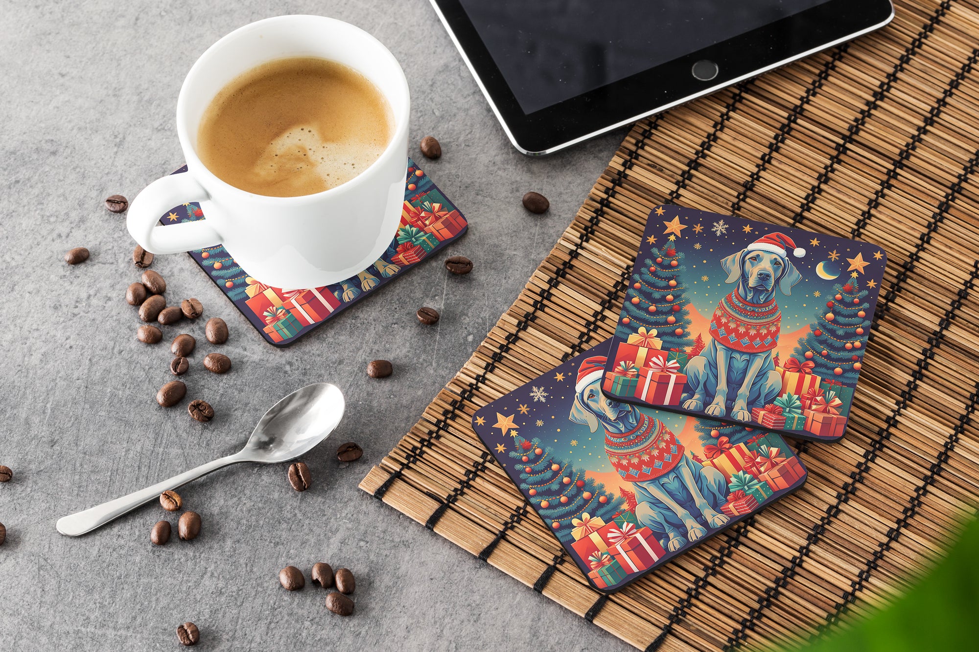 Weimaraner Christmas Foam Coasters