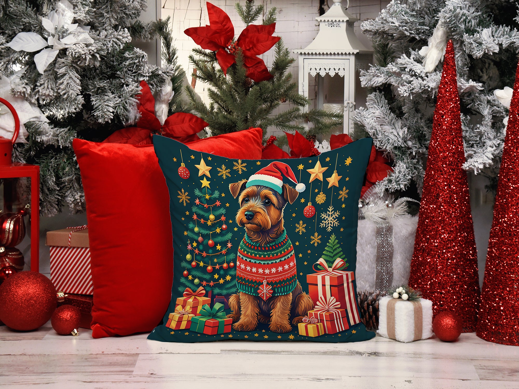 Welsh Terrier Christmas Fabric Decorative Pillow  the-store.com.