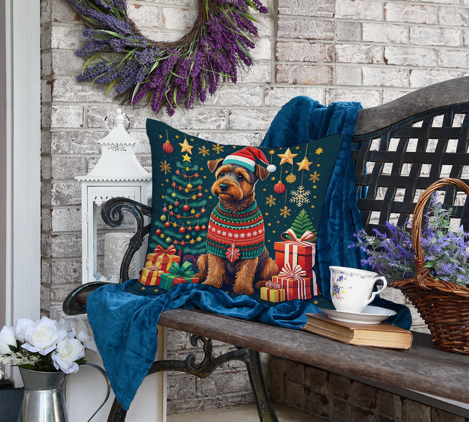 Welsh Terrier Christmas Fabric Decorative Pillow