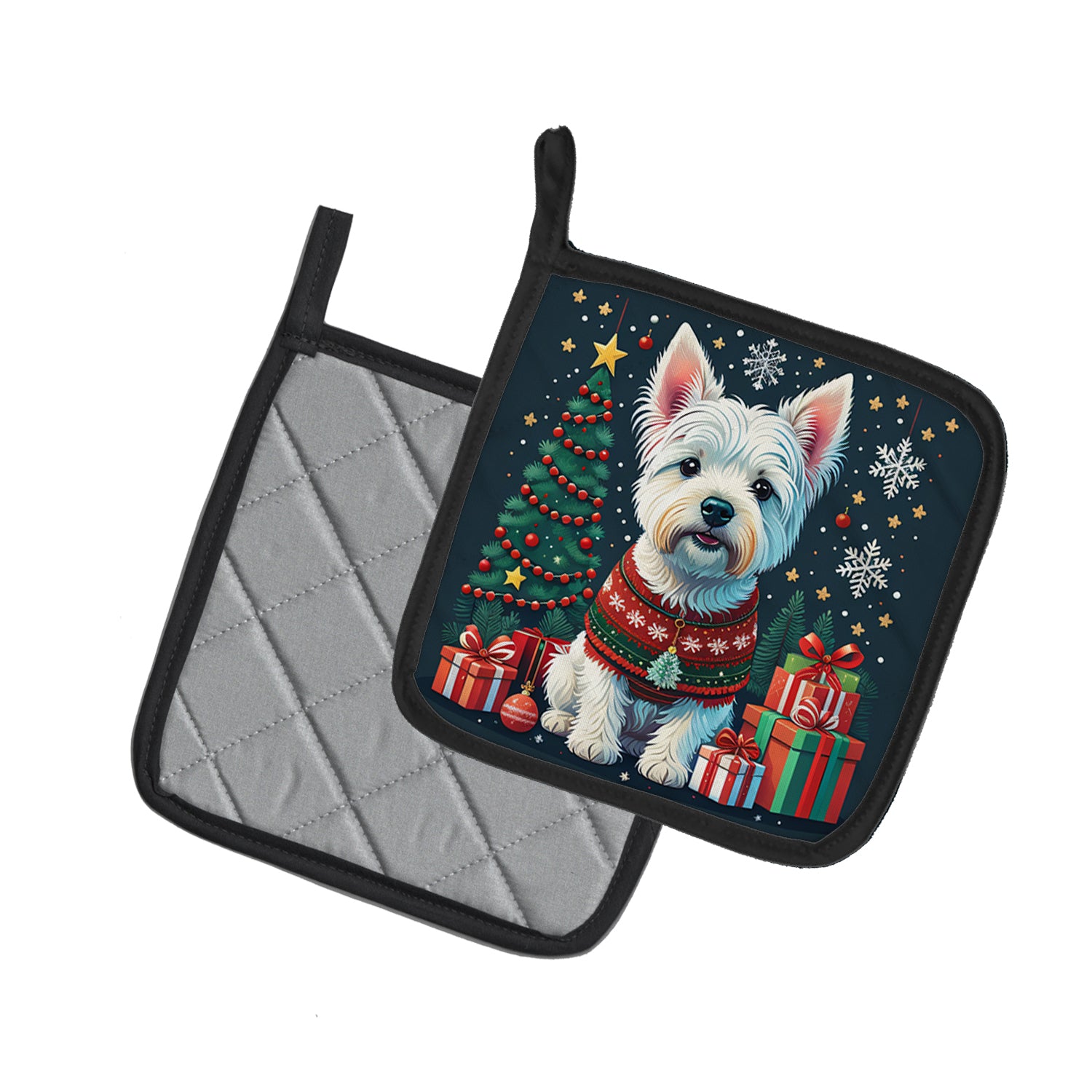 Westie Christmas Pair of Pot Holders