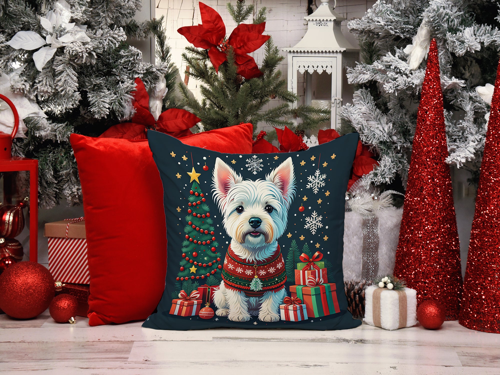 Westie Christmas Fabric Decorative Pillow  the-store.com.