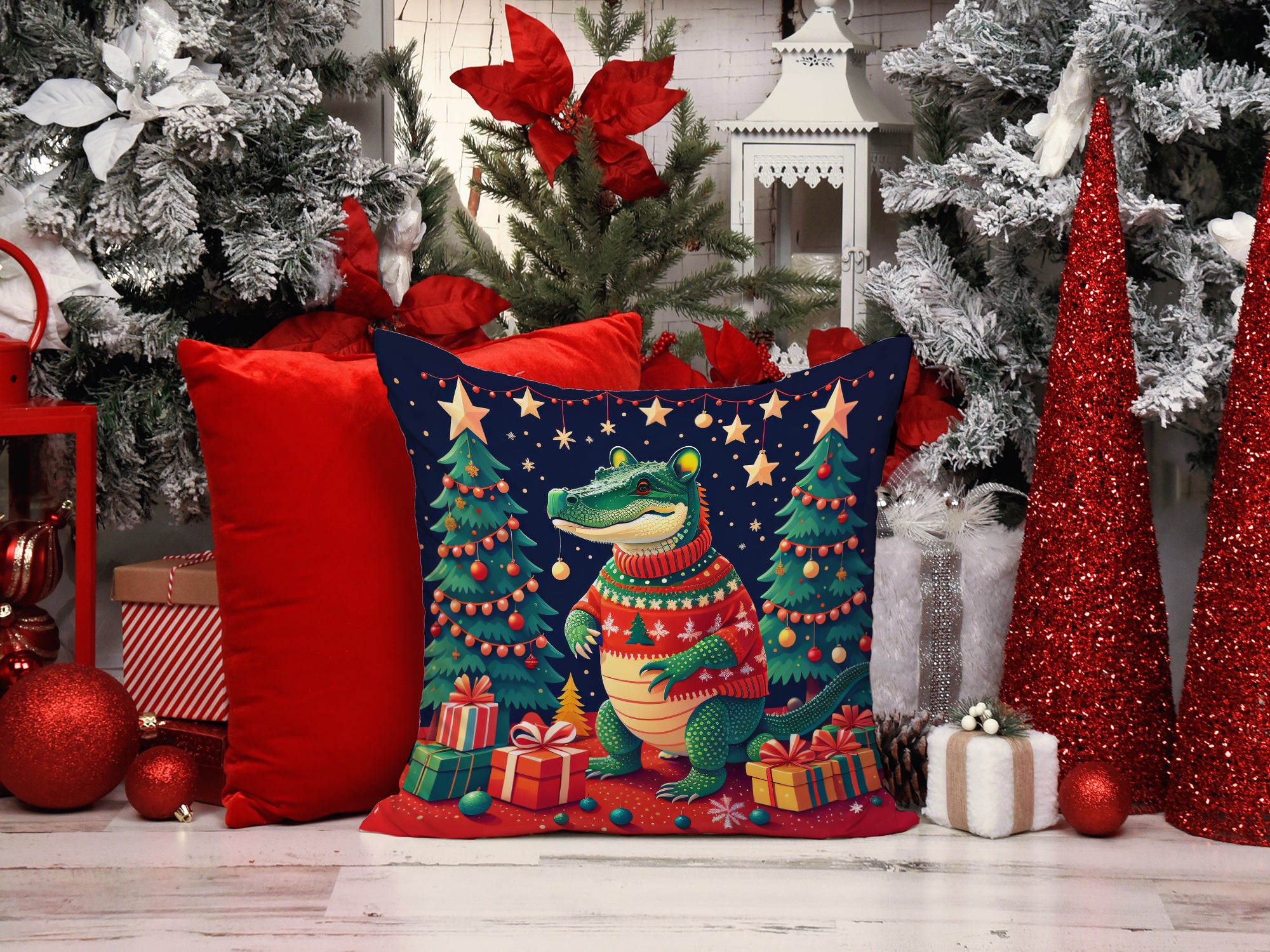 Buy this Alligator Christmas Fabric Decorative Pillow