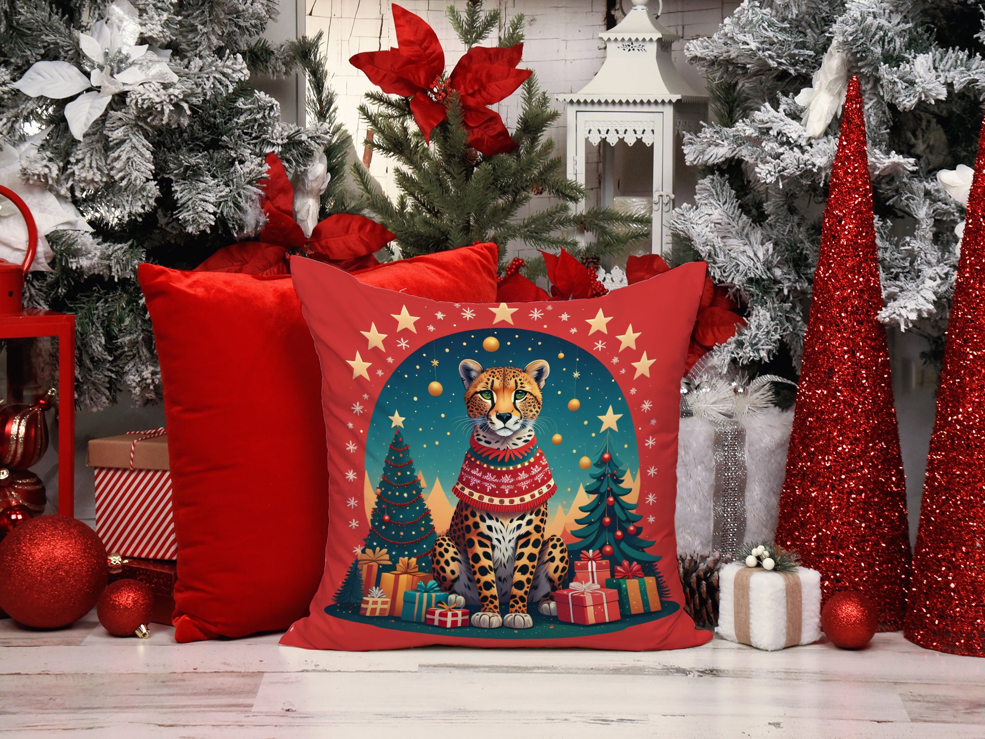 Cheetah Christmas Fabric Decorative Pillow  the-store.com.