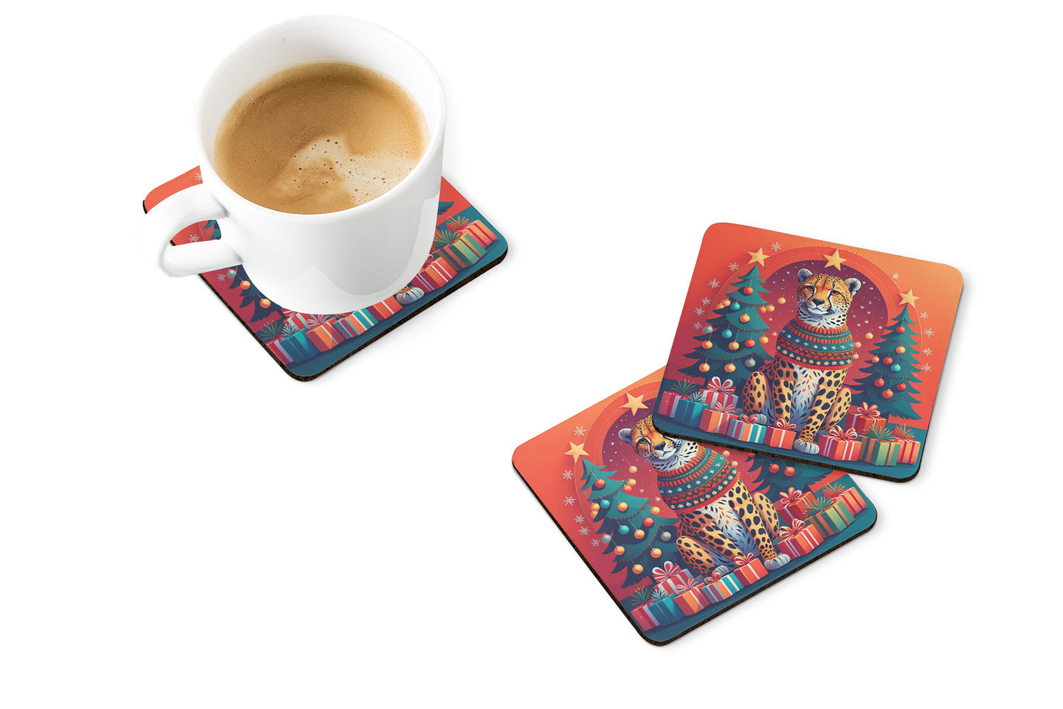 Cheetah Christmas Foam Coaster Set of 4