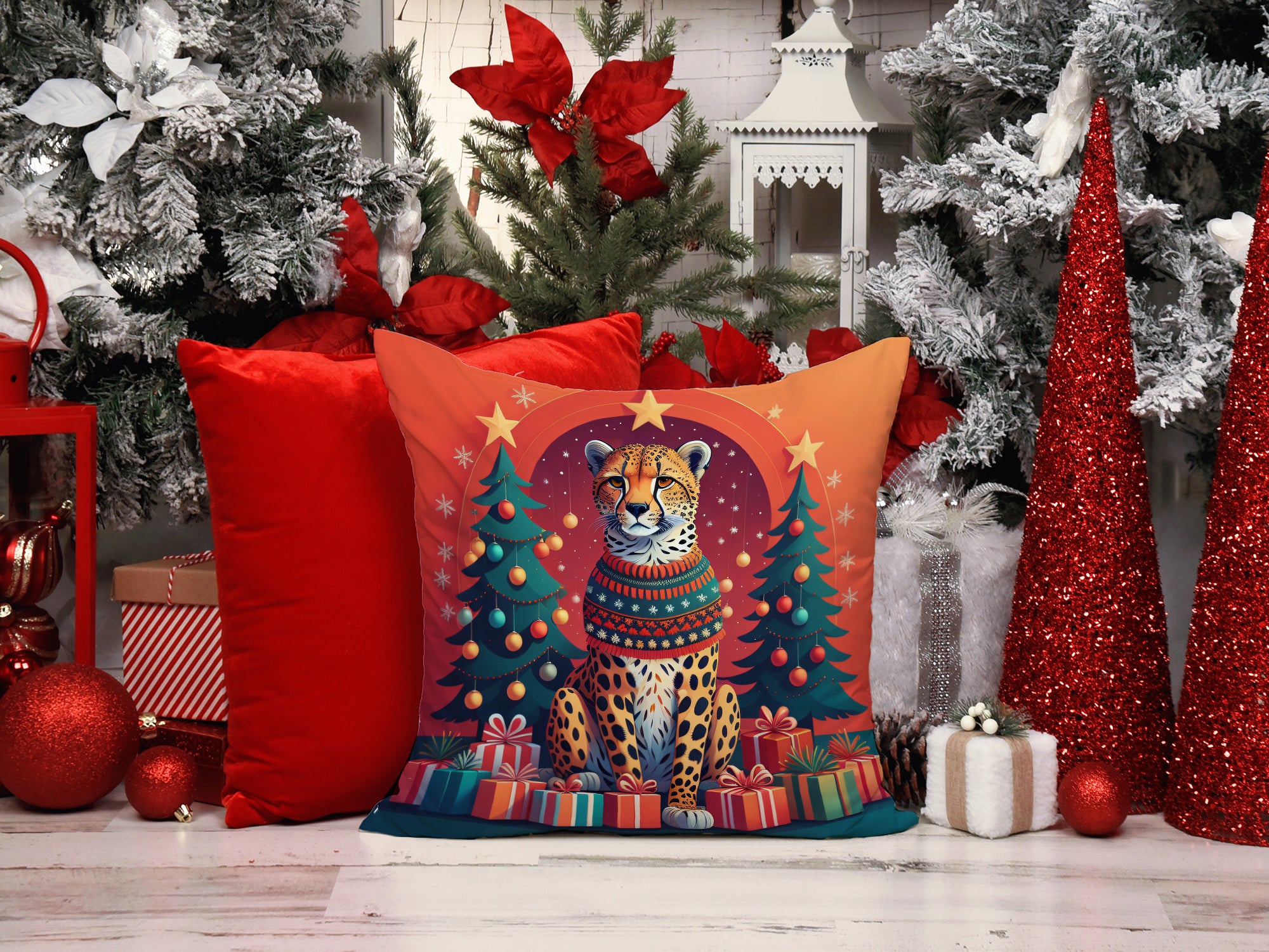 Cheetah Christmas Fabric Decorative Pillow  the-store.com.
