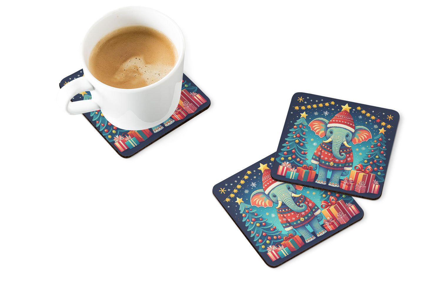 Elephant Christmas Foam Coaster Set of 4  the-store.com.