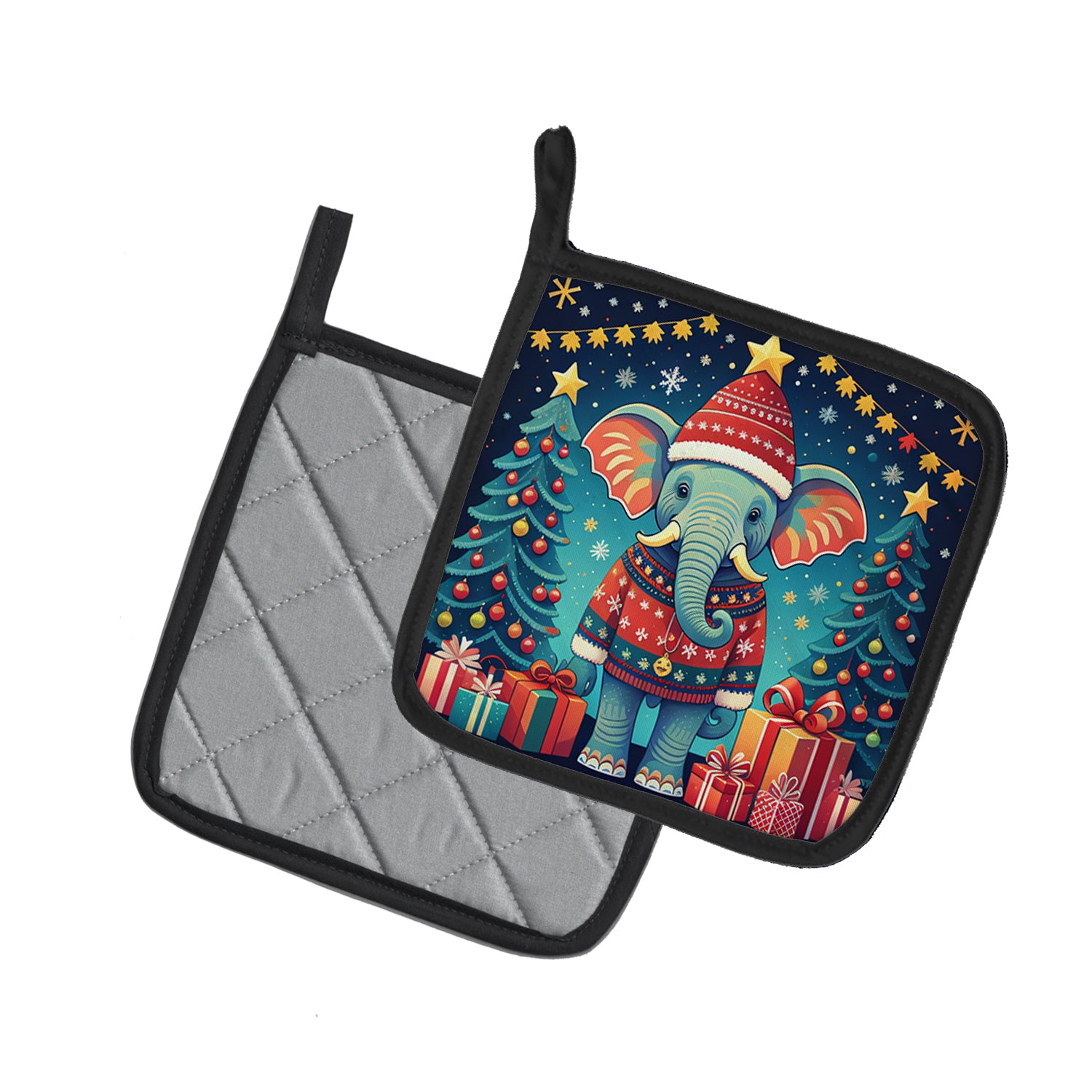 Elephant Christmas Pair of Pot Holders  the-store.com.