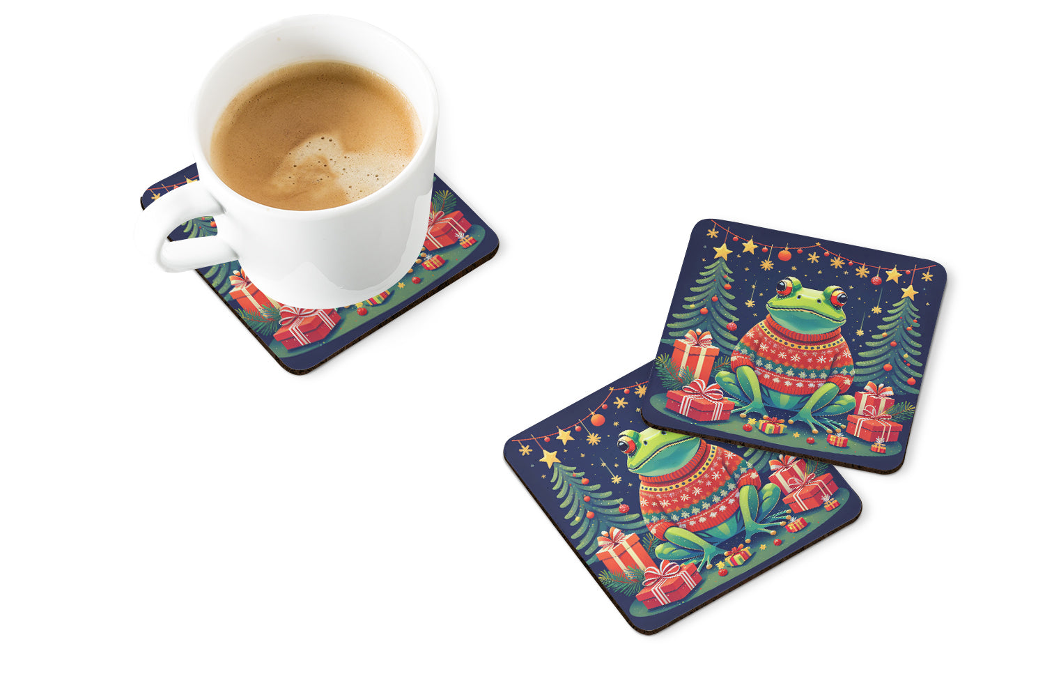 Frog Christmas Foam Coaster Set of 4  the-store.com.