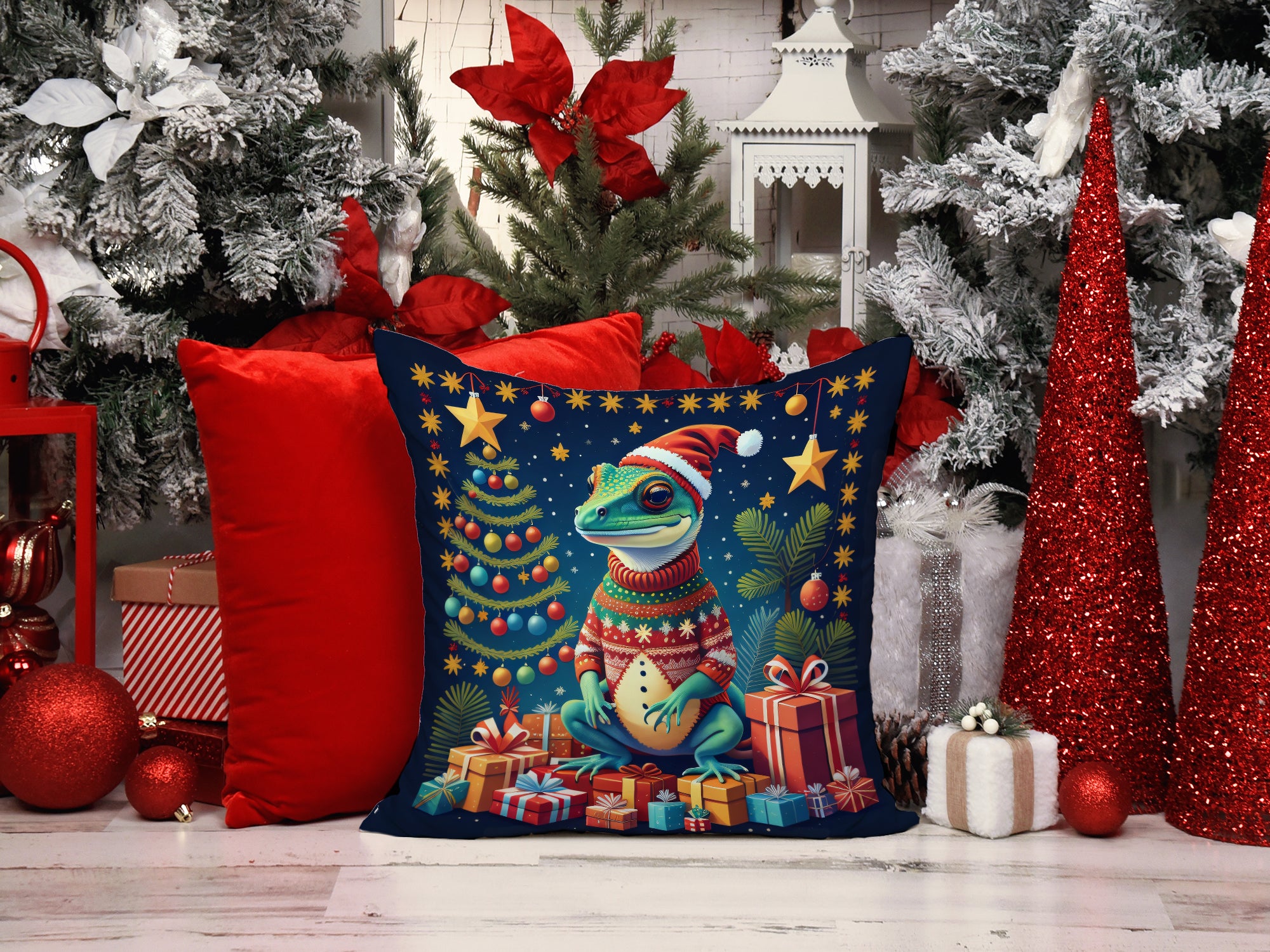 Buy this Gecko Christmas Fabric Decorative Pillow