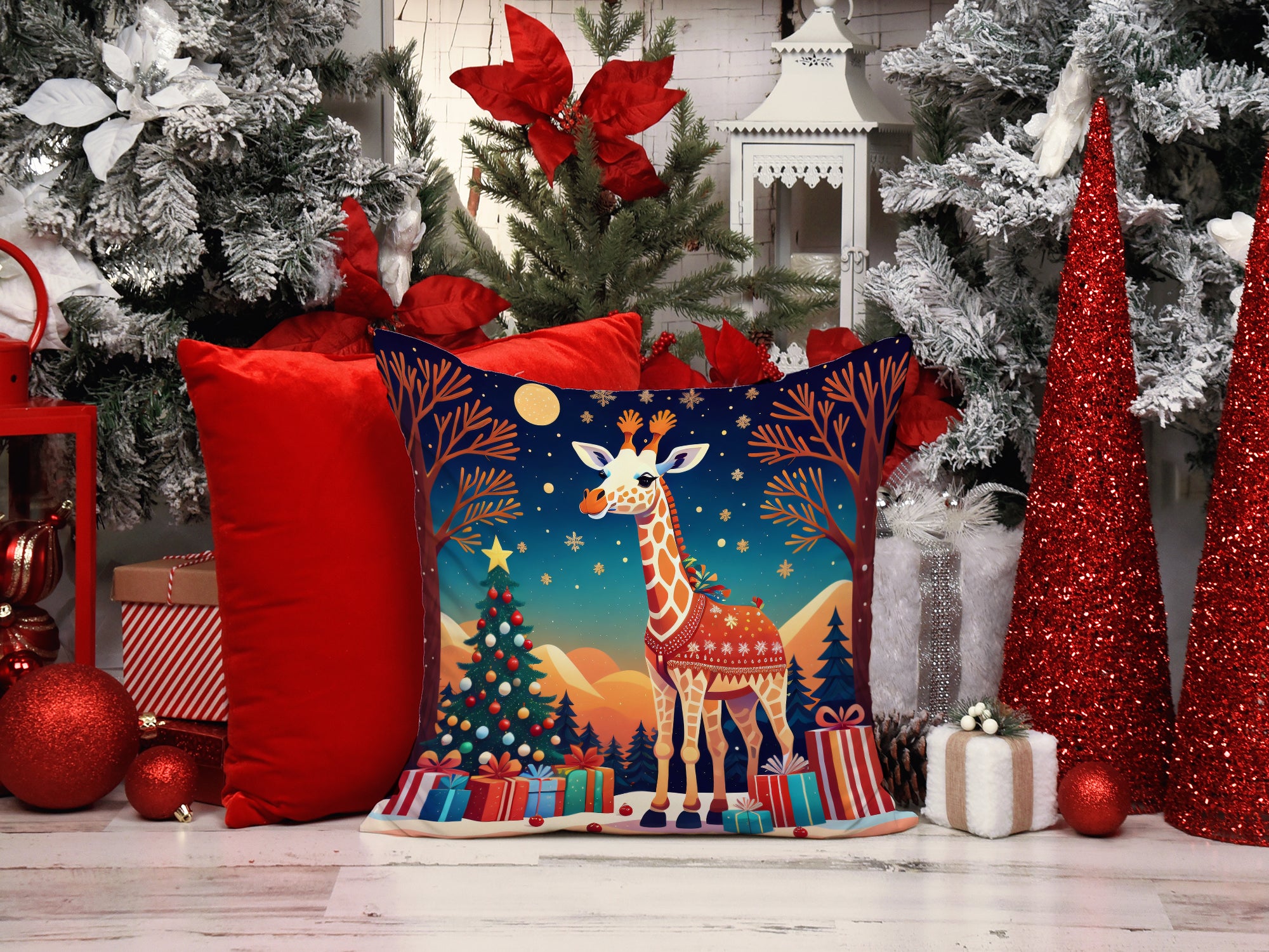 Giraffe Christmas Fabric Decorative Pillow  the-store.com.